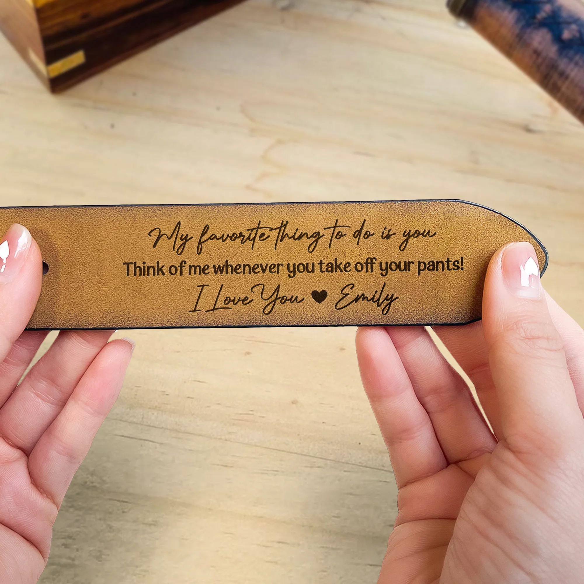 My Favorite Thing To Do Is You - Personalized Engraved Leather Belt - Image 3
