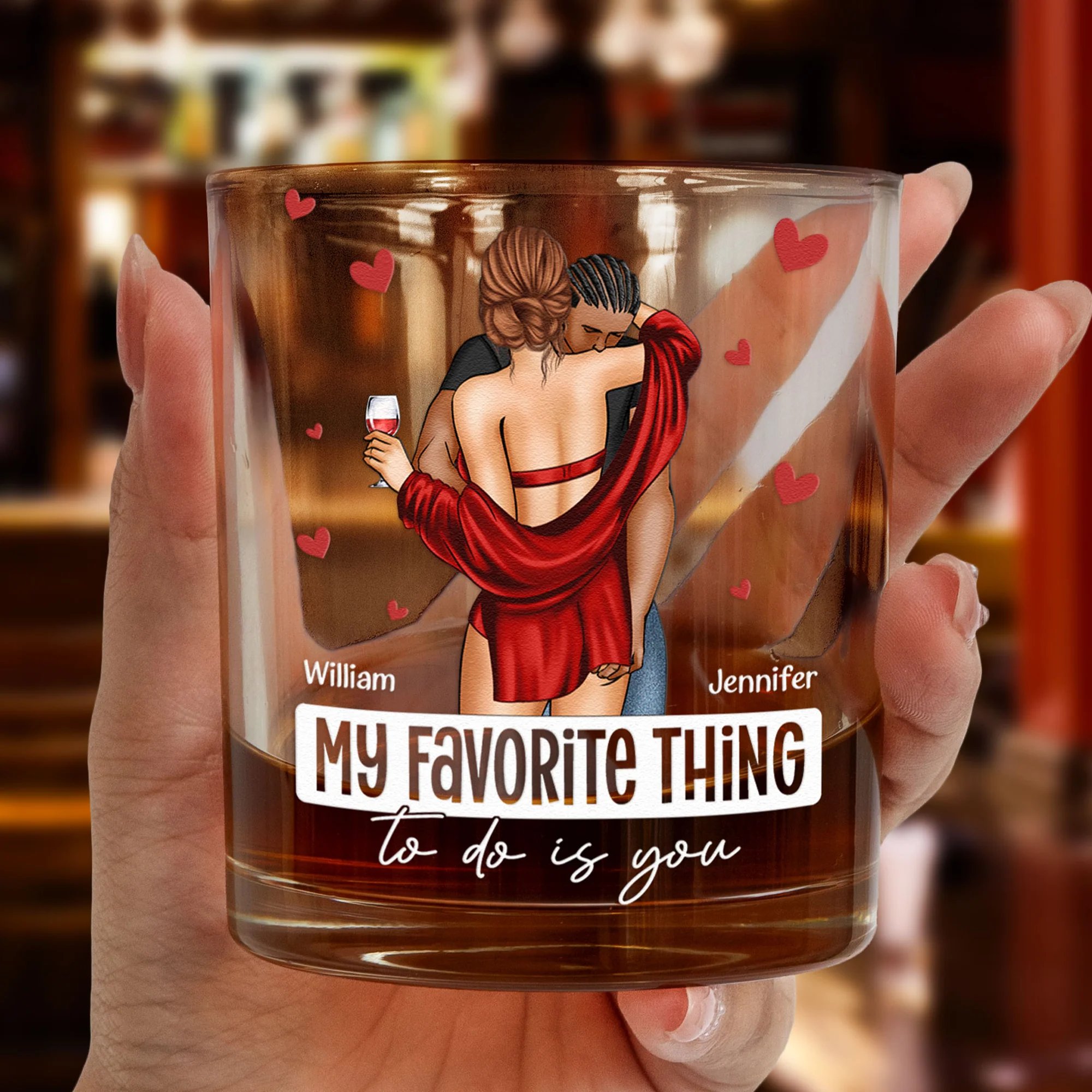 My Favorite Thing To Do Is You - Personalized Whiskey Glass - Image 2