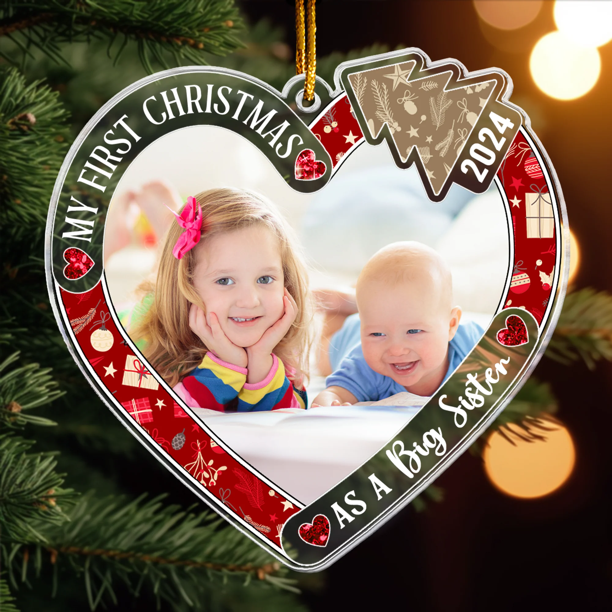 My First Christmas As Big Brother, Big Sister - Personalized Acrylic Photo Ornament - Image 5
