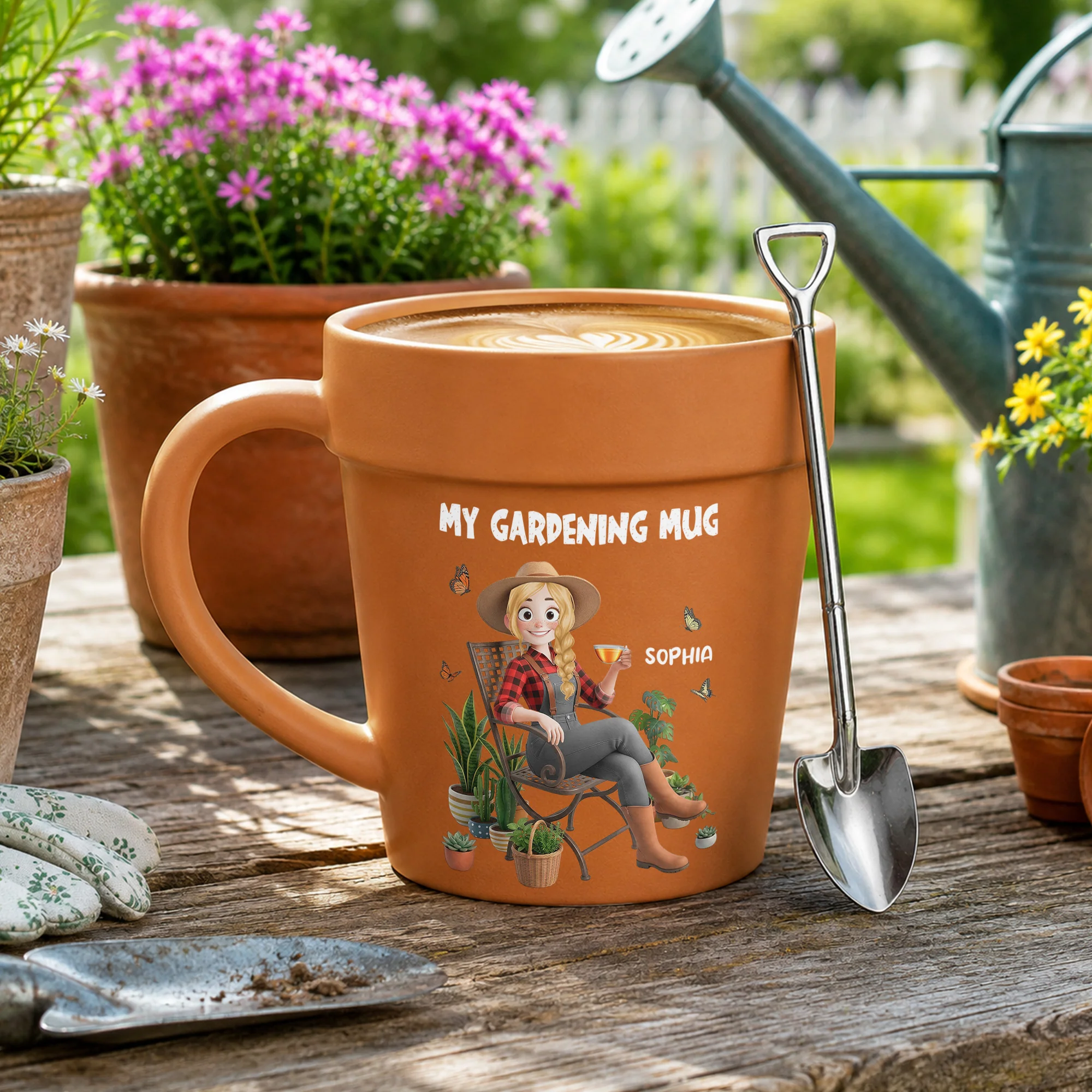 My Gardening Mug - Custom With Birthflower & Cute Character, Gifts For Her - Personalized Mug - Image 4