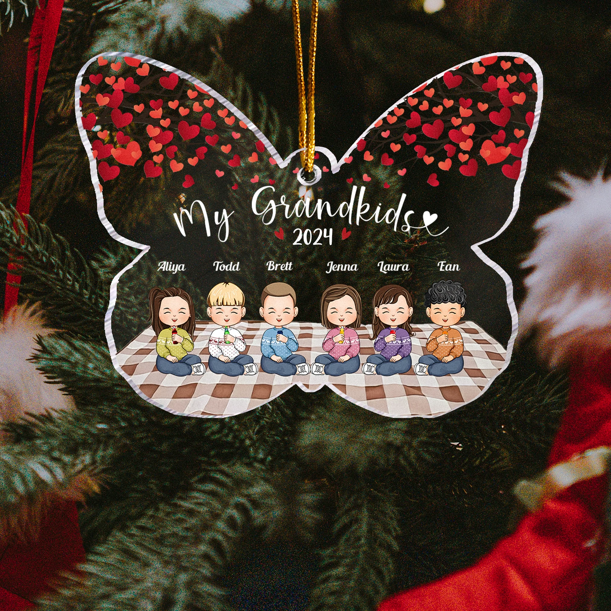 My Grandkids 2024 - Personalized Butterfly Shaped Acrylic Ornament - Image 3