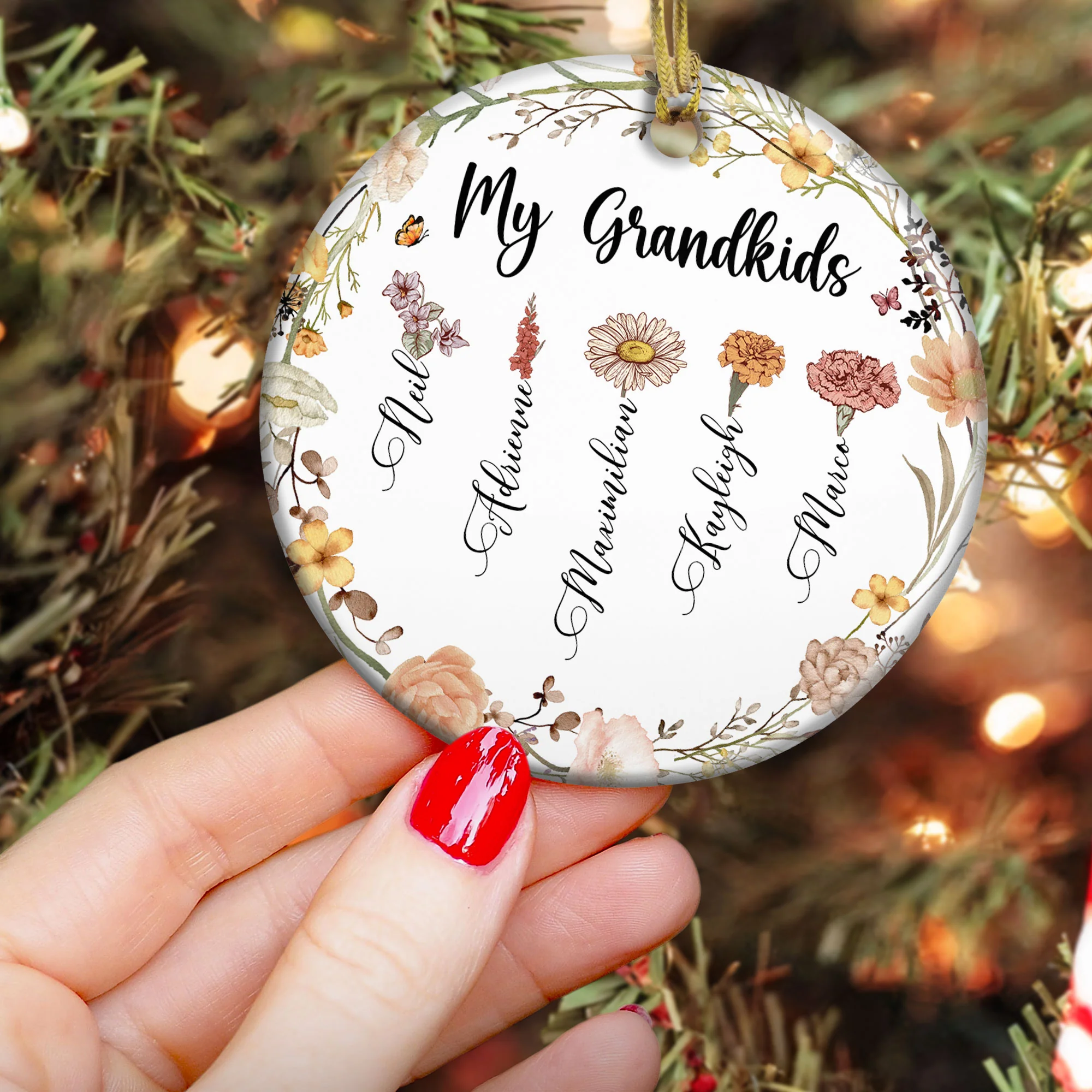 My Grandkids - Flower Version - Personalized Ceramic Ornament - Image 3