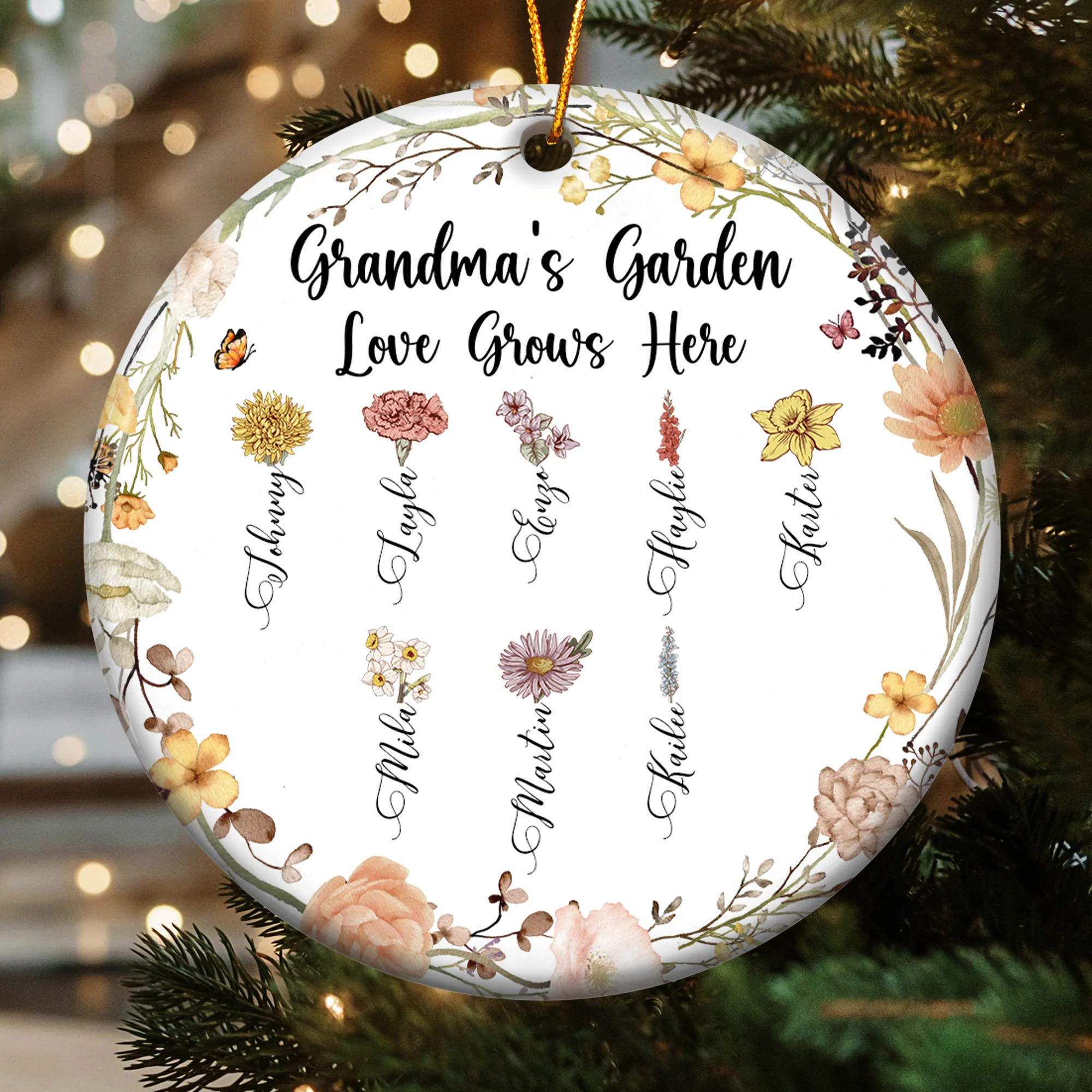 My Grandkids - Flower Version - Personalized Ceramic Ornament - Image 4