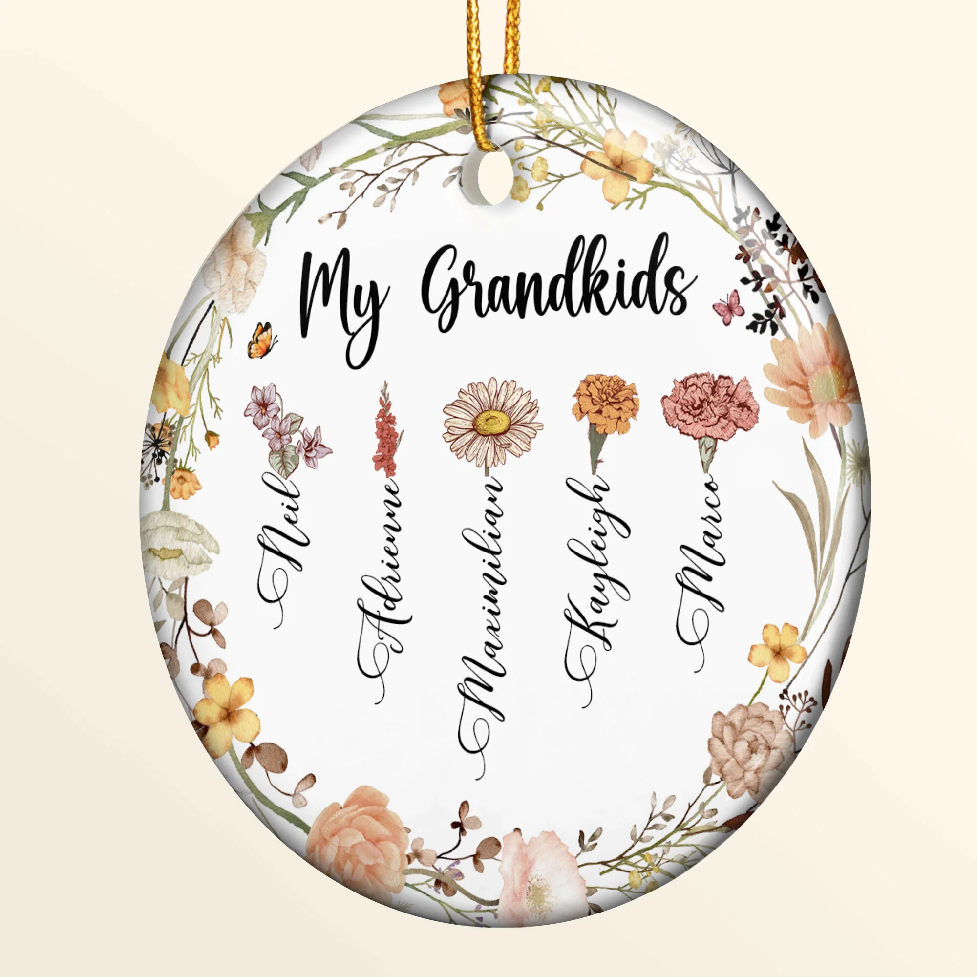 My Grandkids - Flower Version - Personalized Ceramic Ornament - Image 5