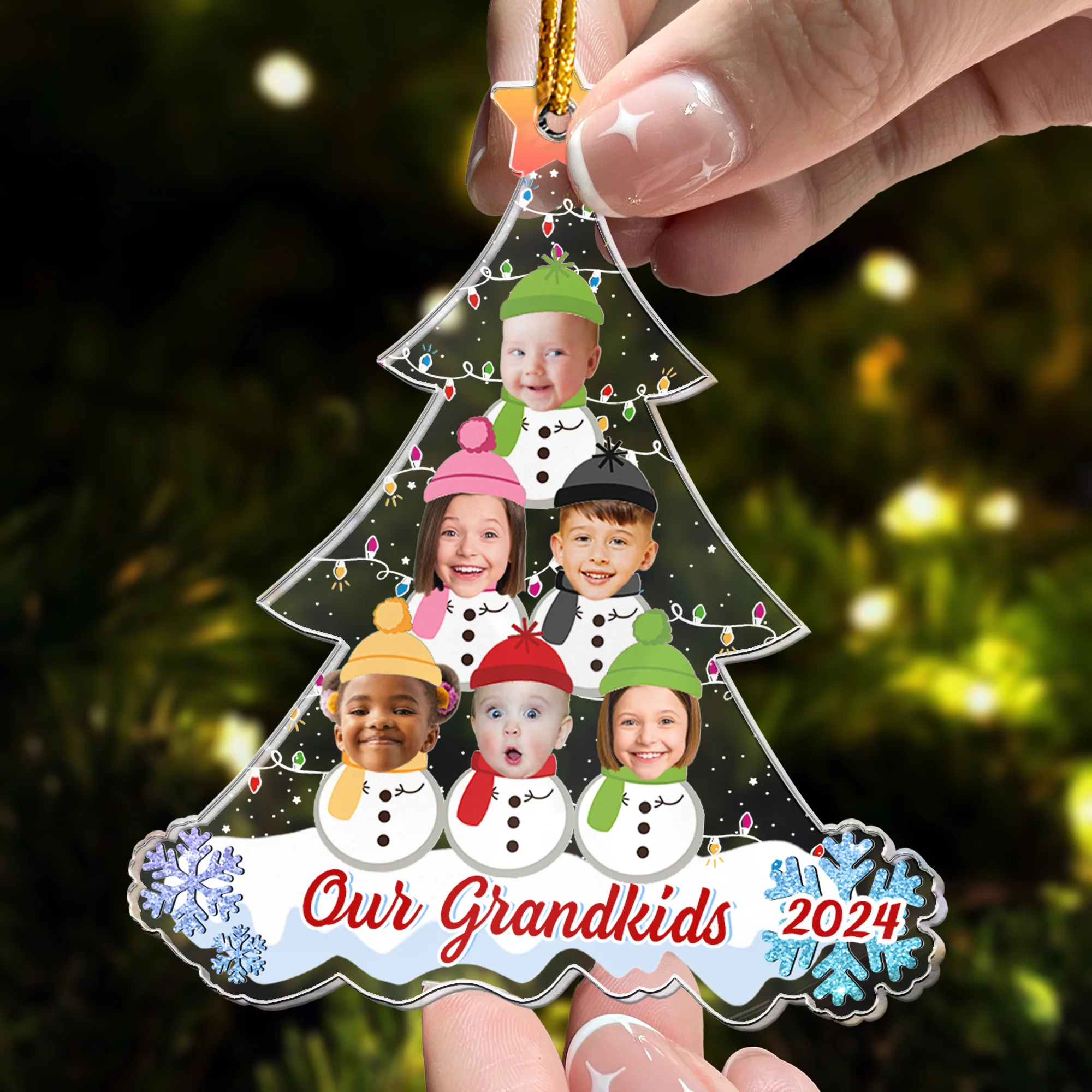 My Grandkids Snowman - Personalized Acrylic Photo Ornament - Image 5