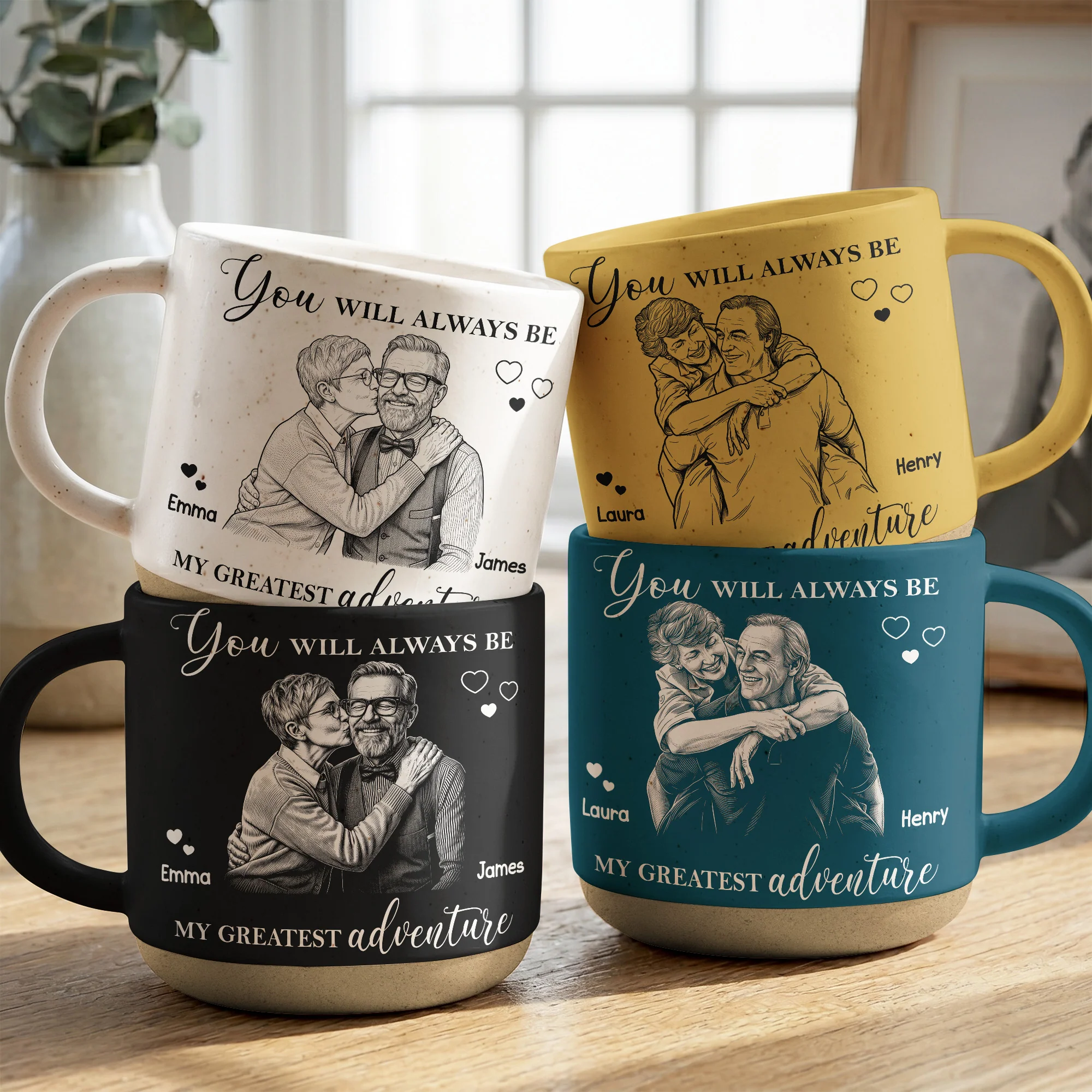 My Greatest Adventure Couple Photo Sketch Line Art Anniversary Gift For Him, Her - Personalized Mug - Image 2