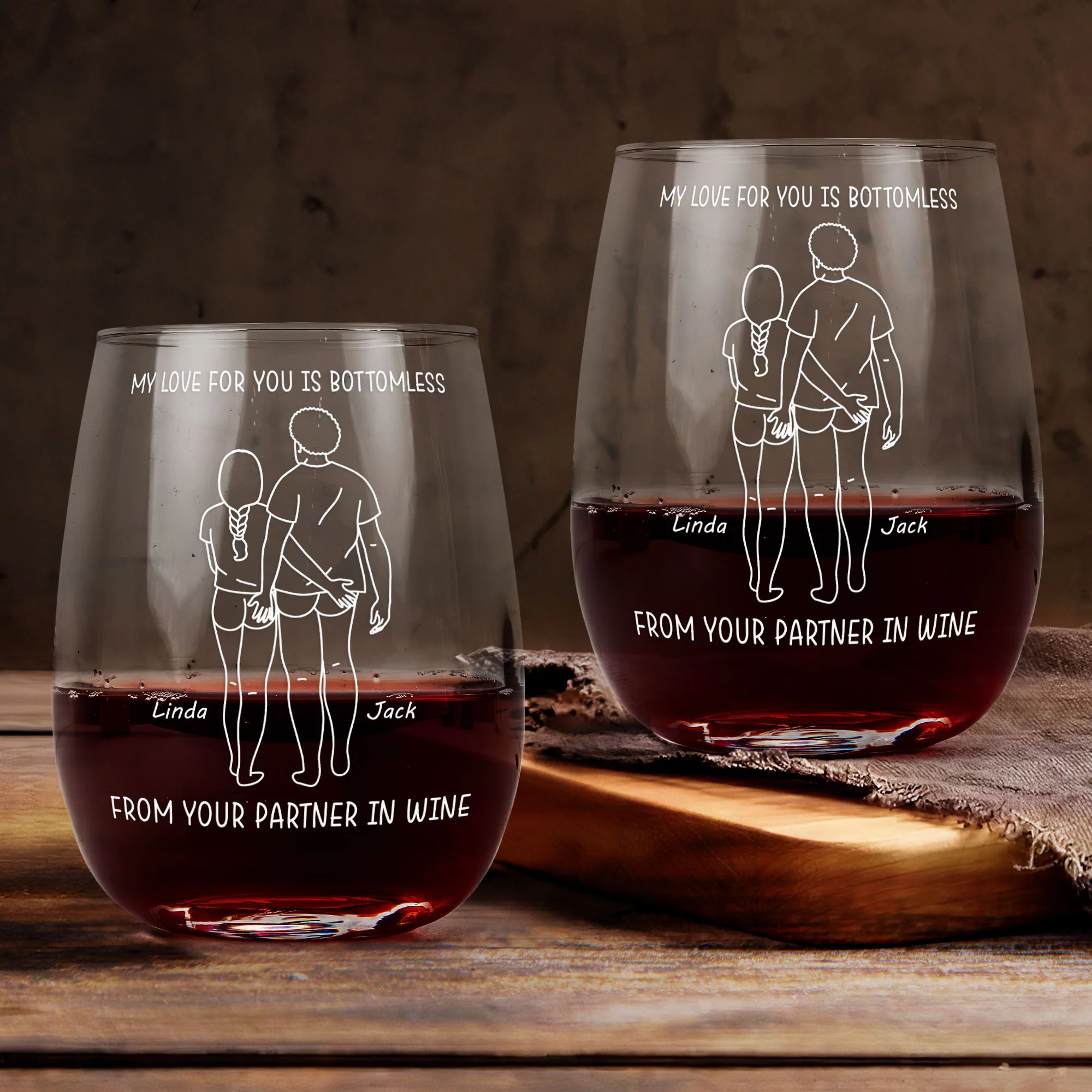 My Love For You Is Bottomless Partner In Wine - Personalized Stemless Wine Glass - Image 2