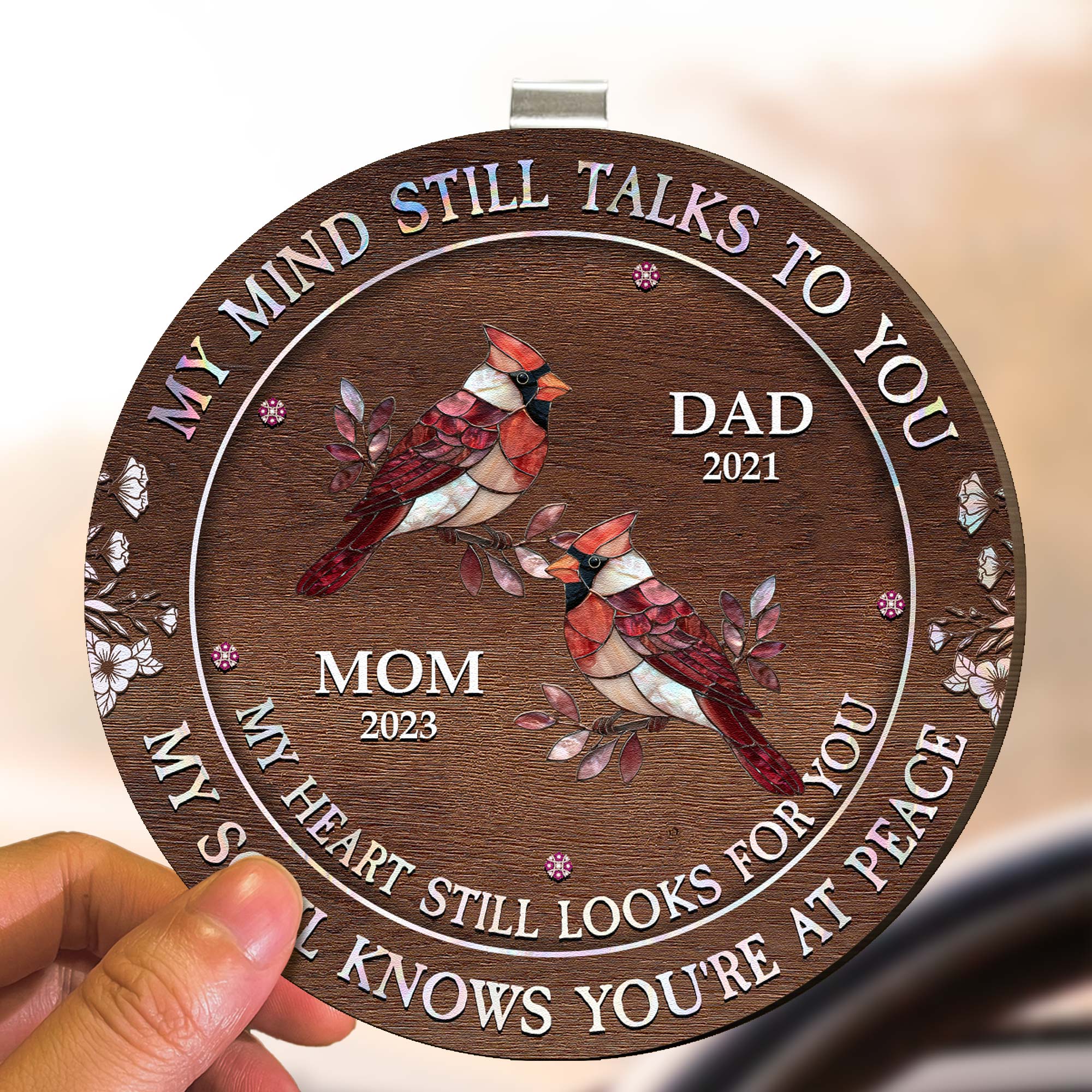 My Mind My Heart My Soul Butterfly Cardinal Ver - Personalized Wooden Car Visor Clip - Image 3