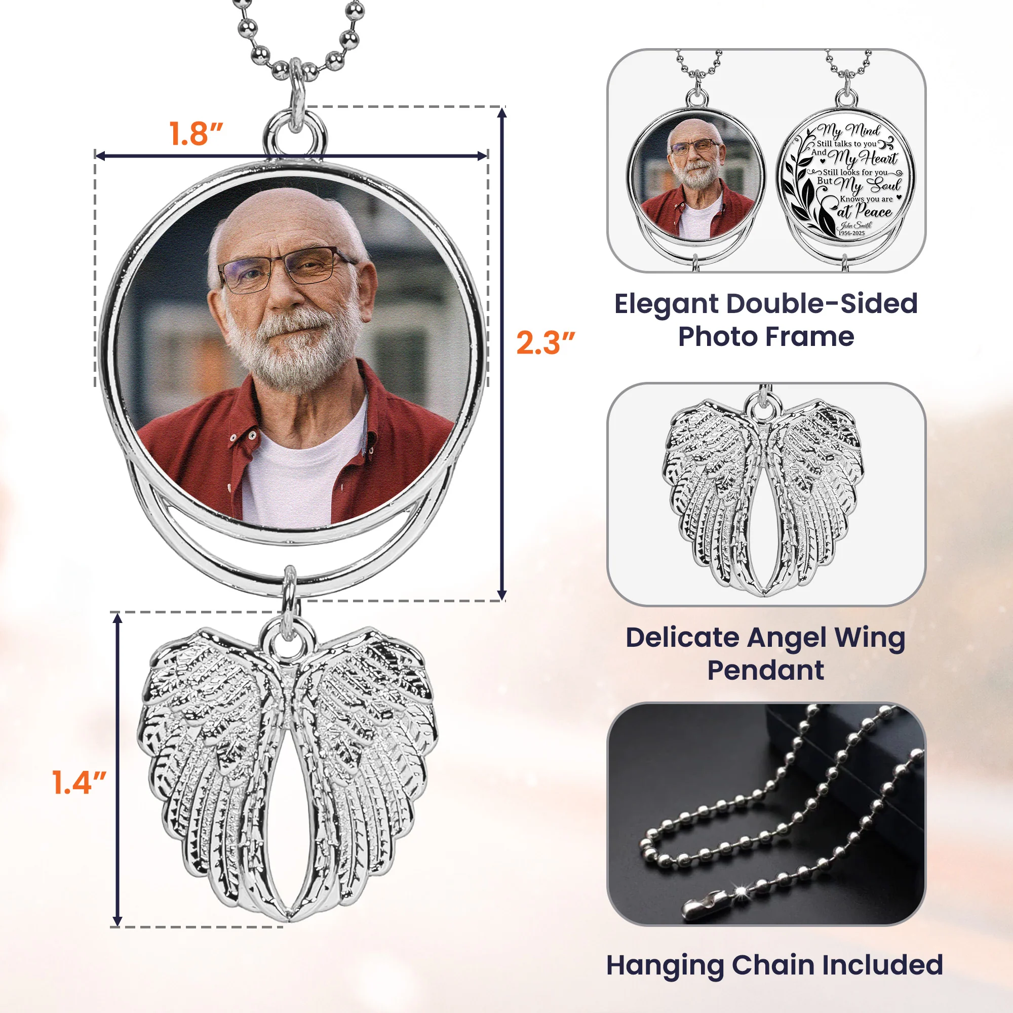 My Mind Still Talks To You - Custom Angel Wings Photo Ornament - Image 6