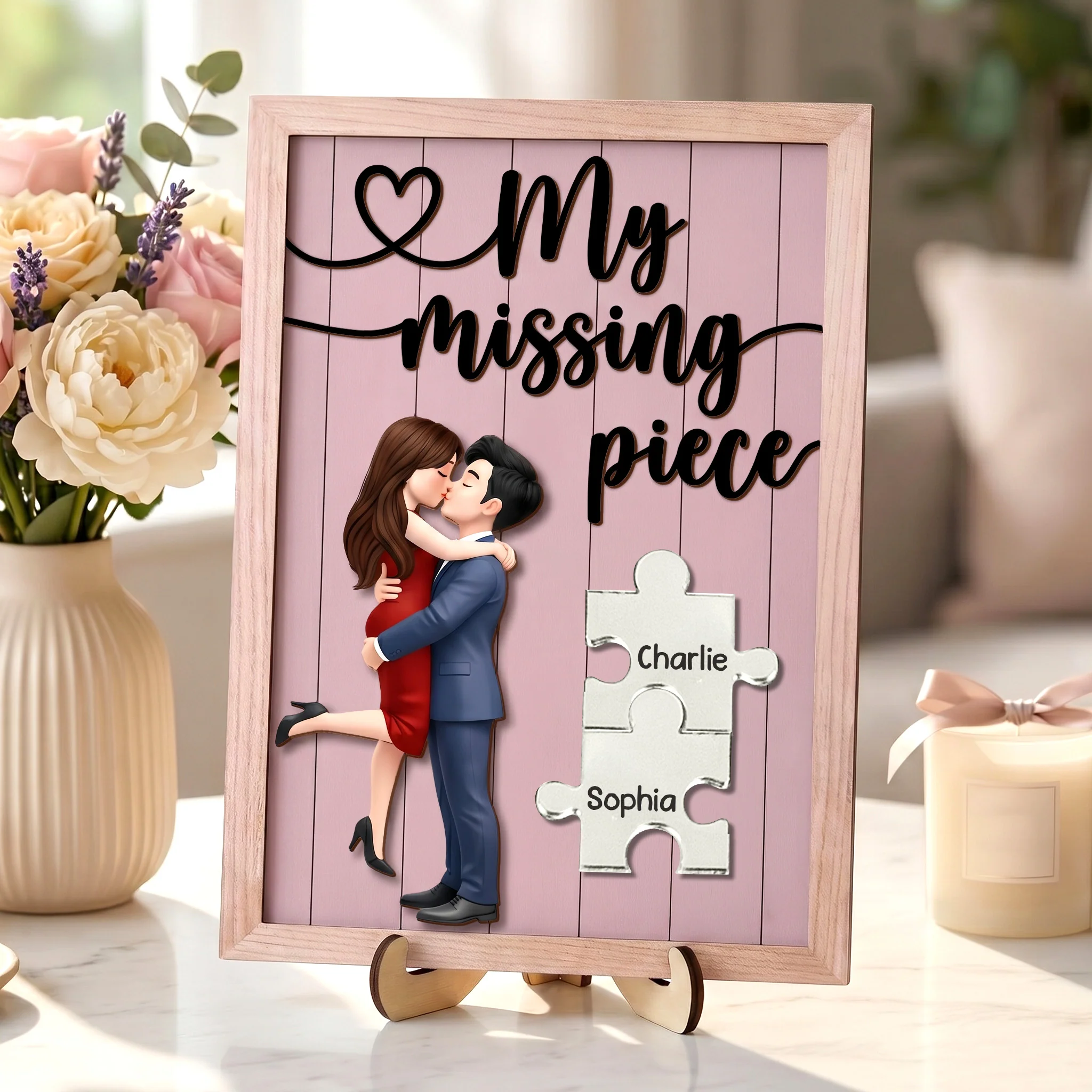My Missing Piece - Anniversary Gift For Her, Wife, Husband - Personalized Wooden Plaque