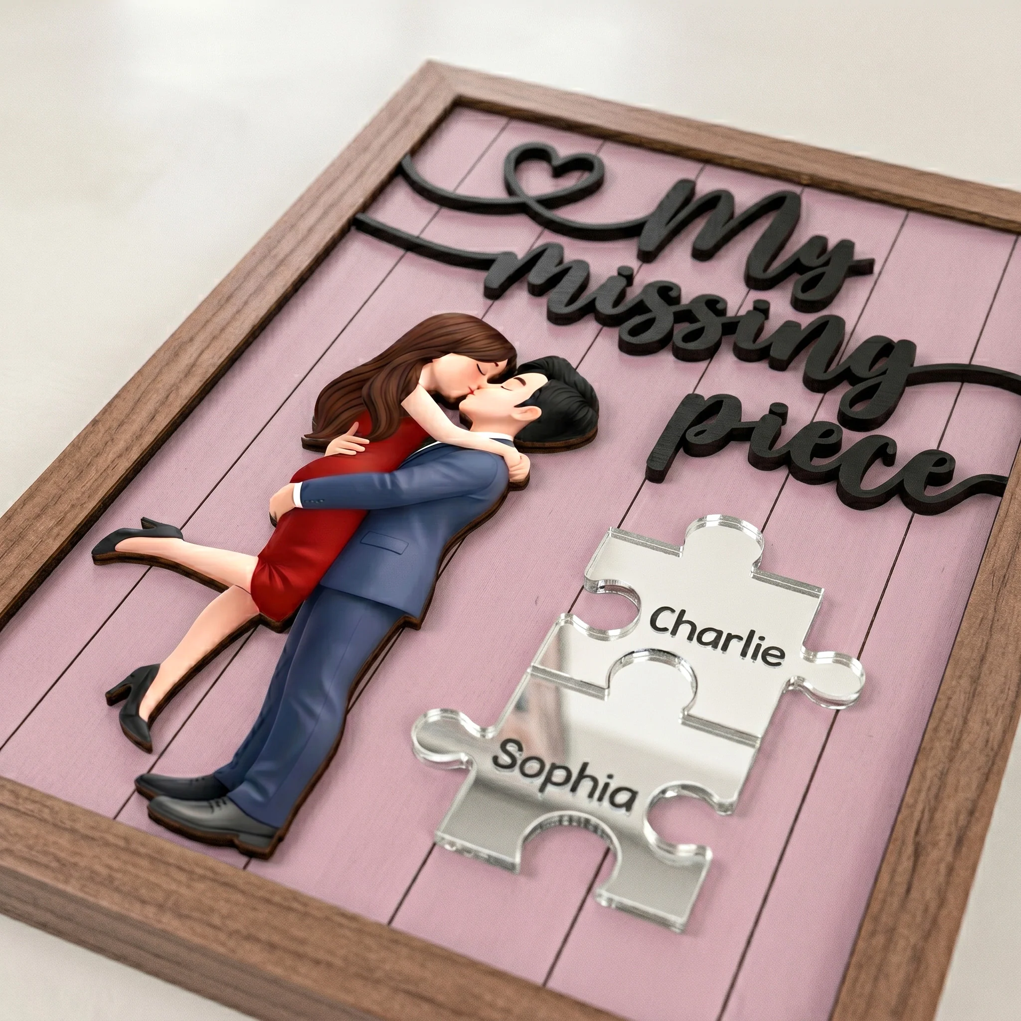My Missing Piece - Anniversary Gift For Her, Wife, Husband - Personalized Wooden Plaque - Image 4