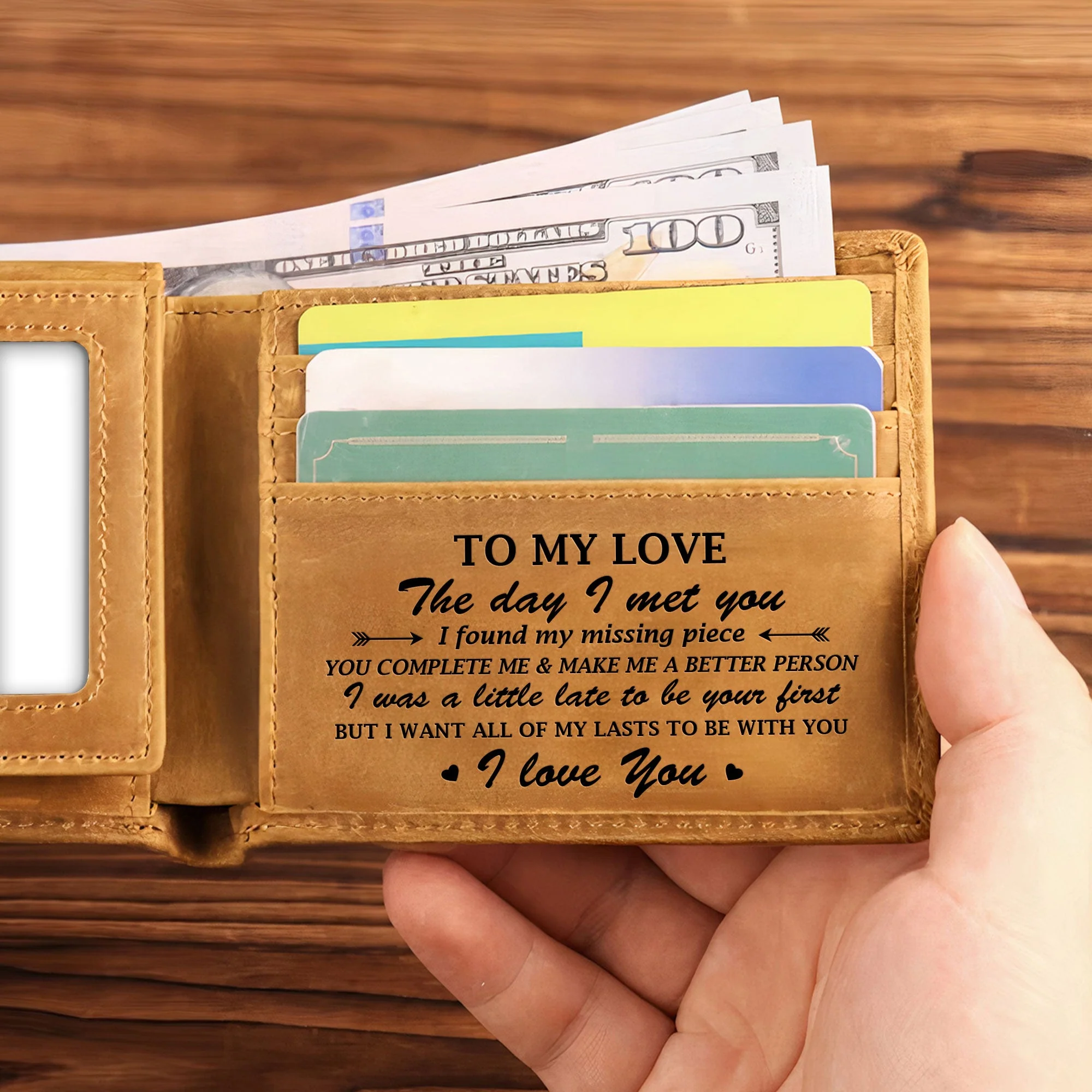 My Missing Piece Couple Hands- Personalized Leather Wallet - Image 4