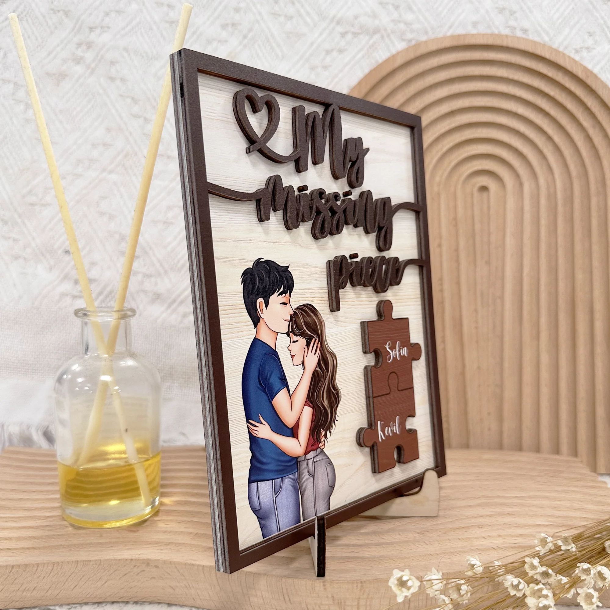My Missing Piece Couples Valentines Day - Personalized Wooden Plaque - Image 3