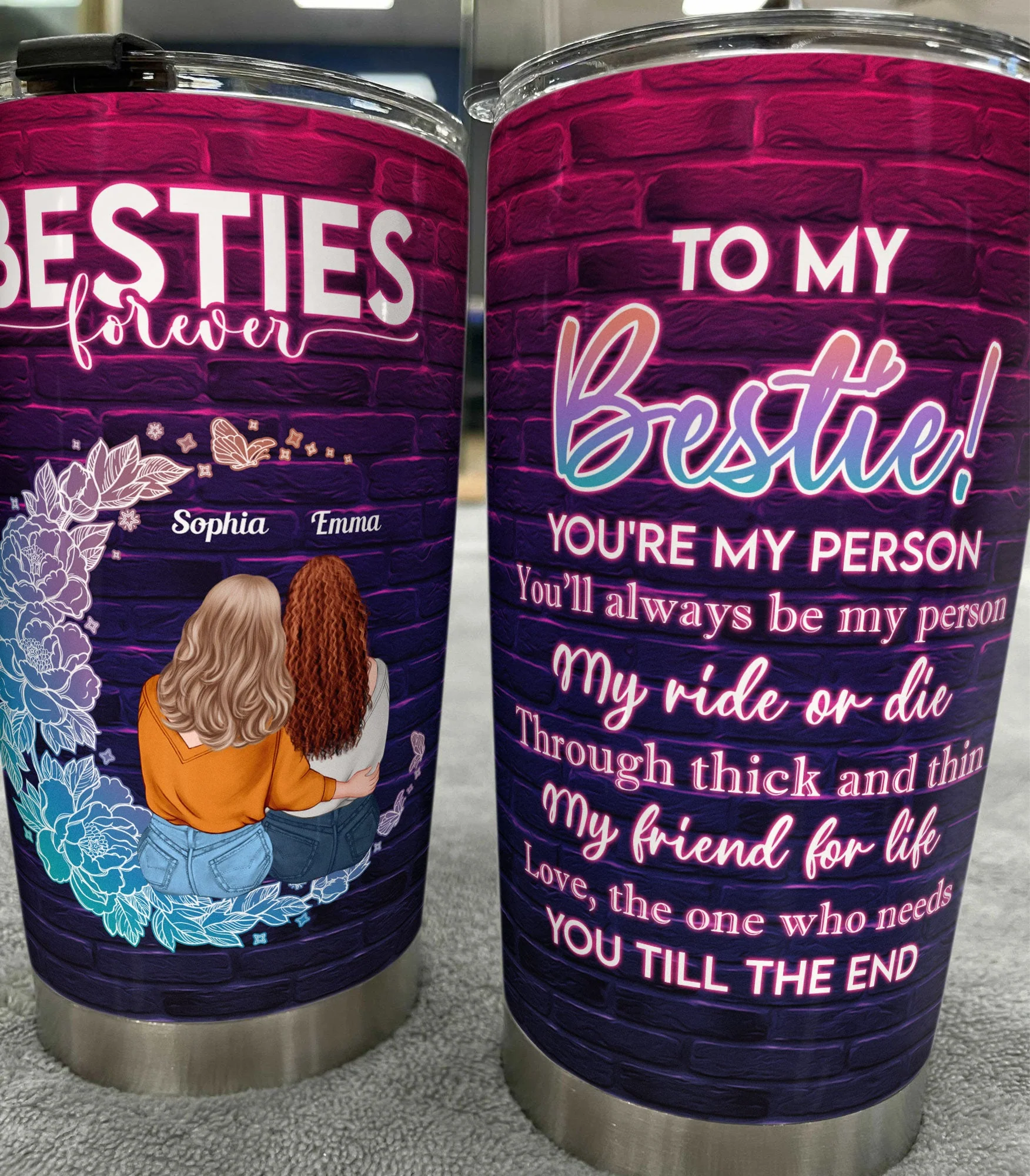 My Ride Or Die Through Thick & Thin - Personalized Tumbler Cup - Birthday Gift For Bestie, BFF, Soul Sister - Image 2