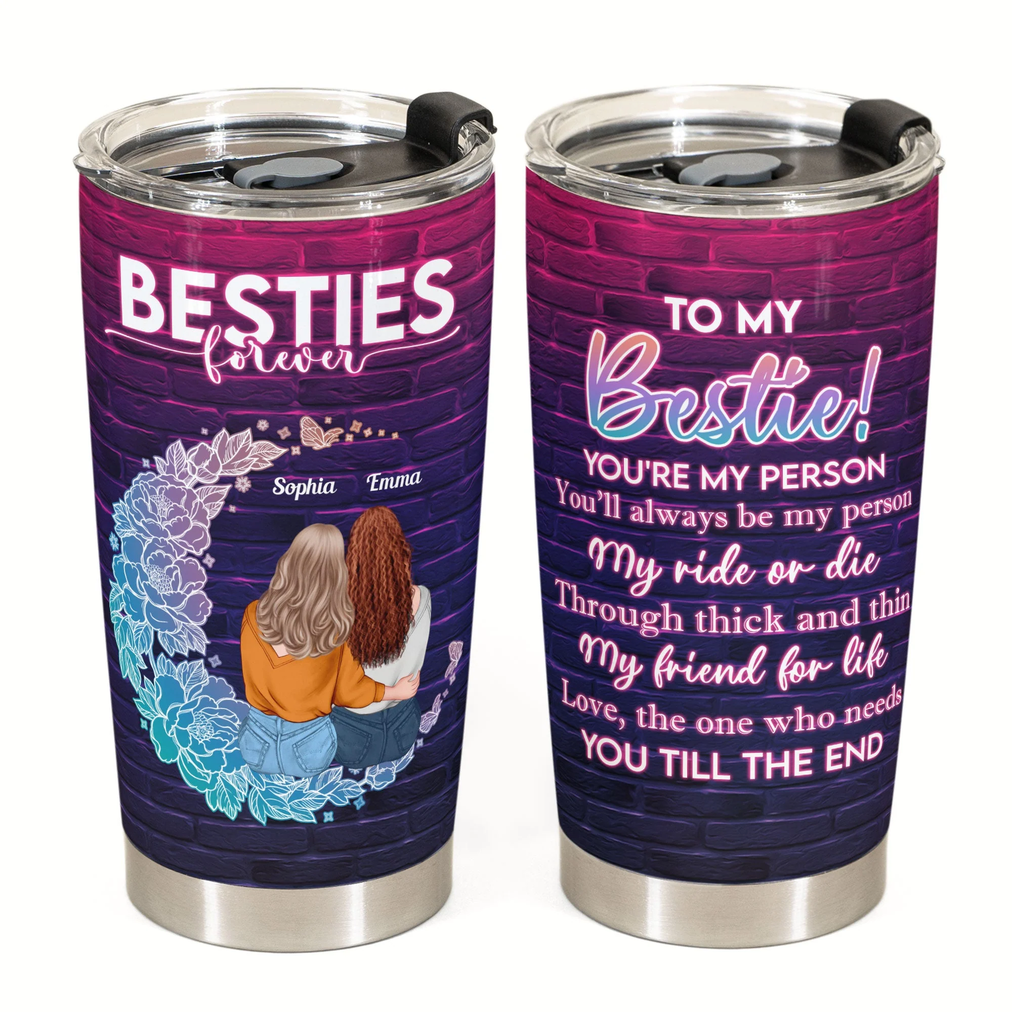 My Ride Or Die Through Thick & Thin - Personalized Tumbler Cup - Birthday Gift For Bestie, BFF, Soul Sister - Image 3