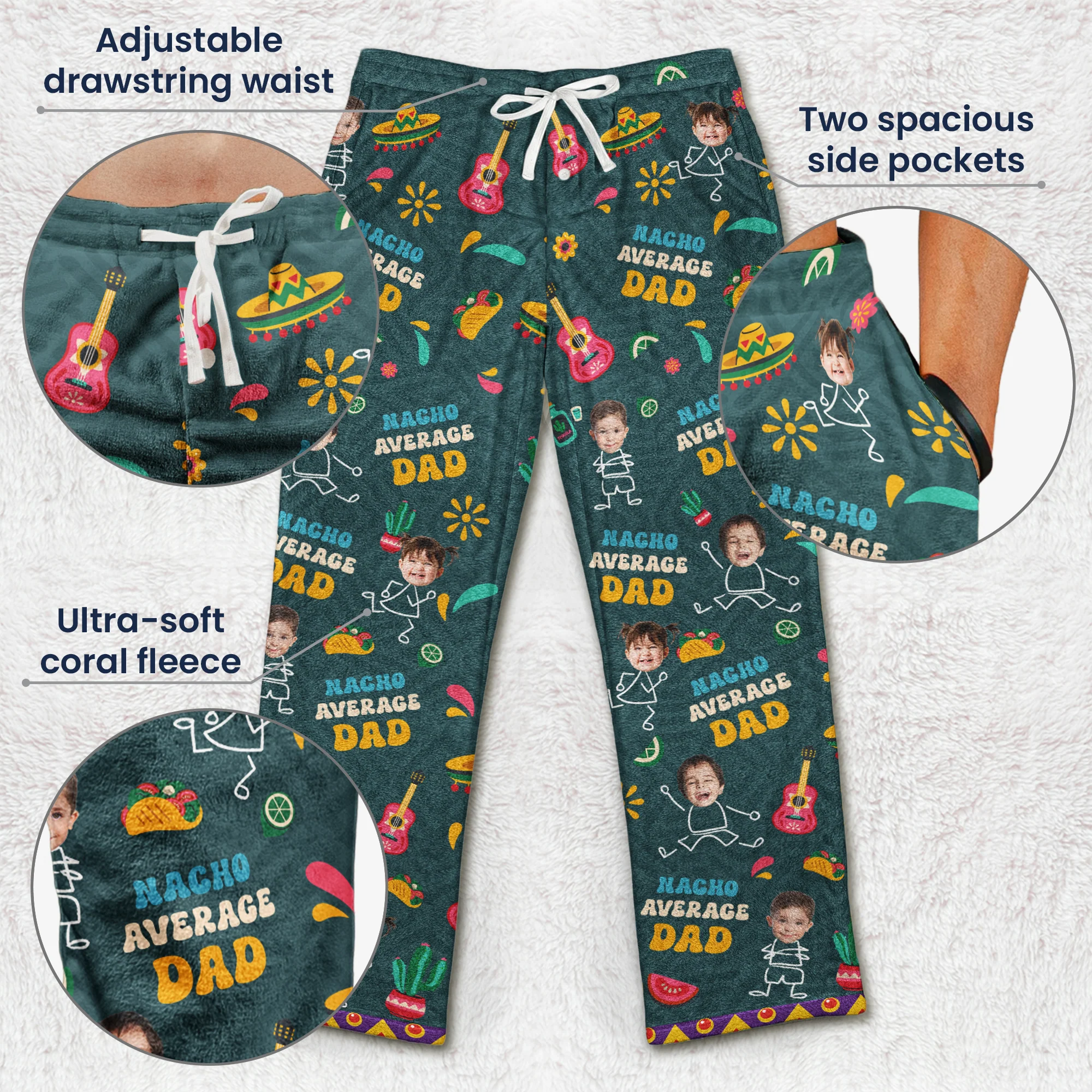 Nacho Average Dad - Personalized Photo Fleece Pajama Pants - Image 5