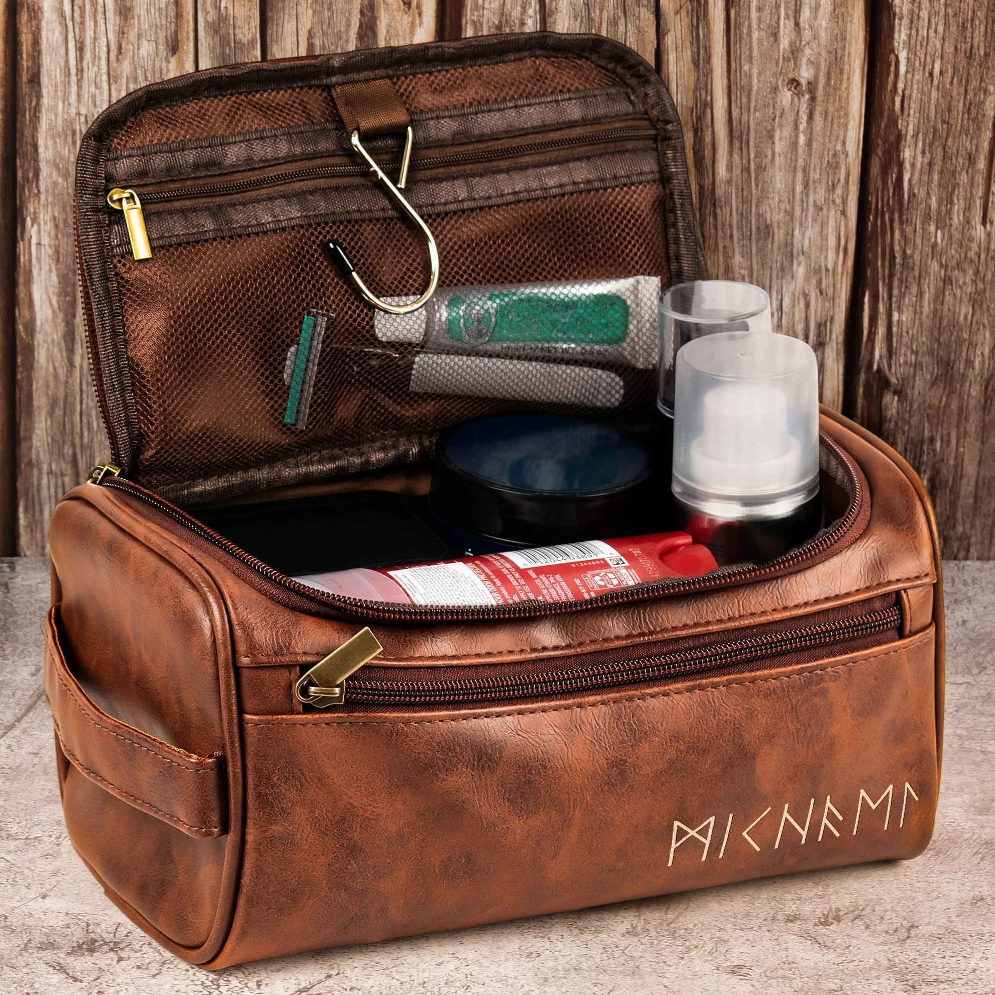 Name In Runes Viking - Personalized Leather Toiletry Bag - Image 2