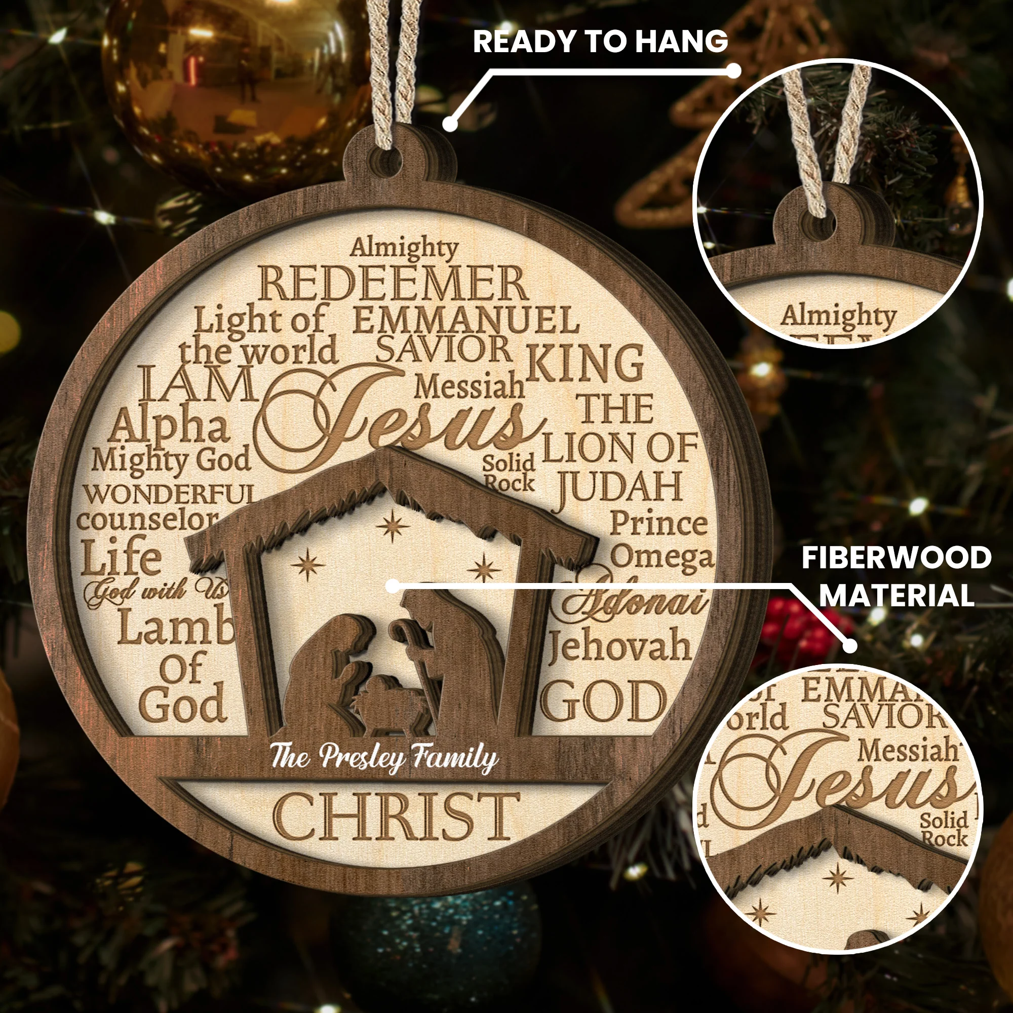 Names Of Jesus/God/Christ - Personalized Wooden Ornament - Image 5