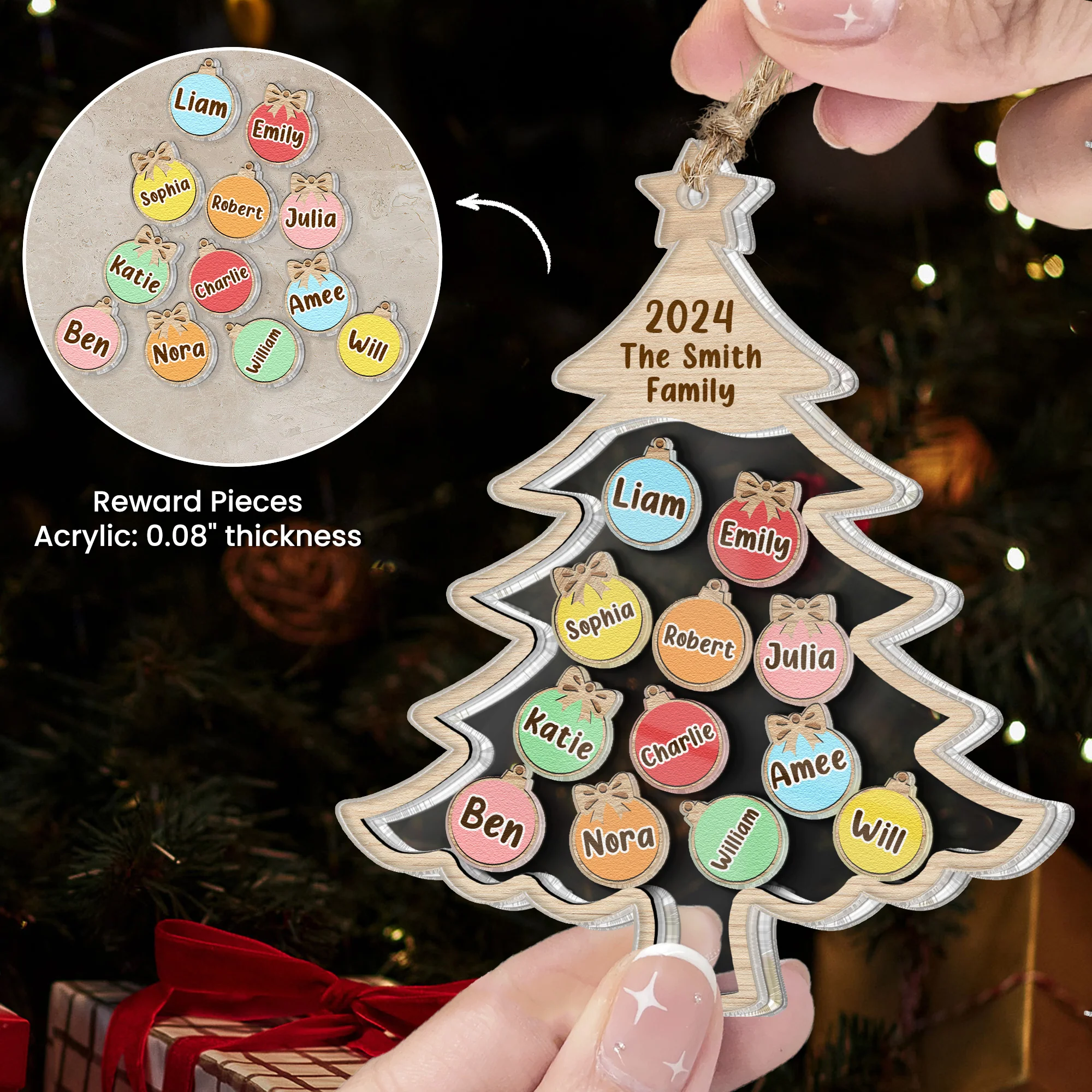 Names On Christmas Tree - Personalized Shaker Ornament - Image 3