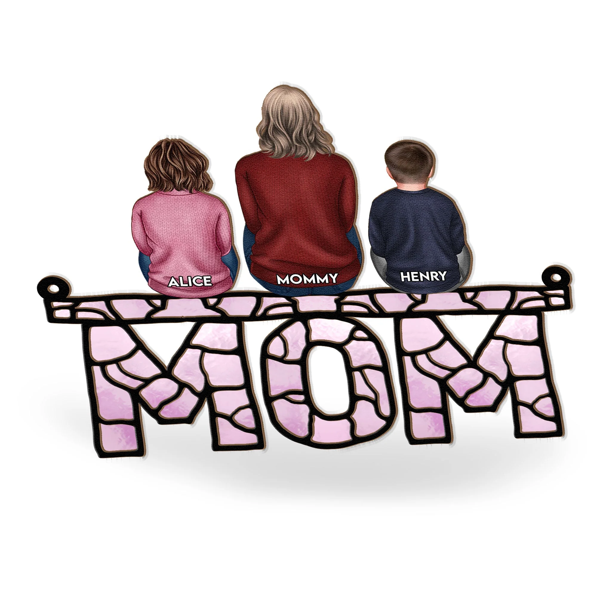 Mom & Children - Personalized Window Hanging Suncatcher Ornament - Image 4