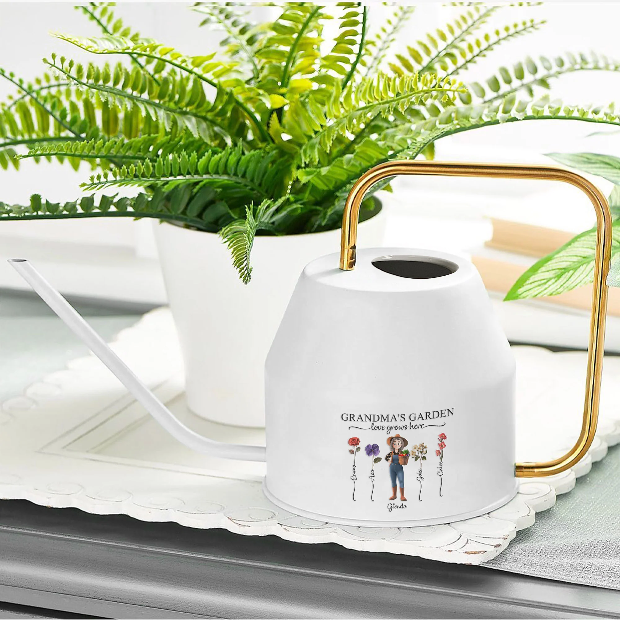 Nana's Garden Love Grows Here Birth Month Flowers - Personalized Indoor Watering Can - Image 3