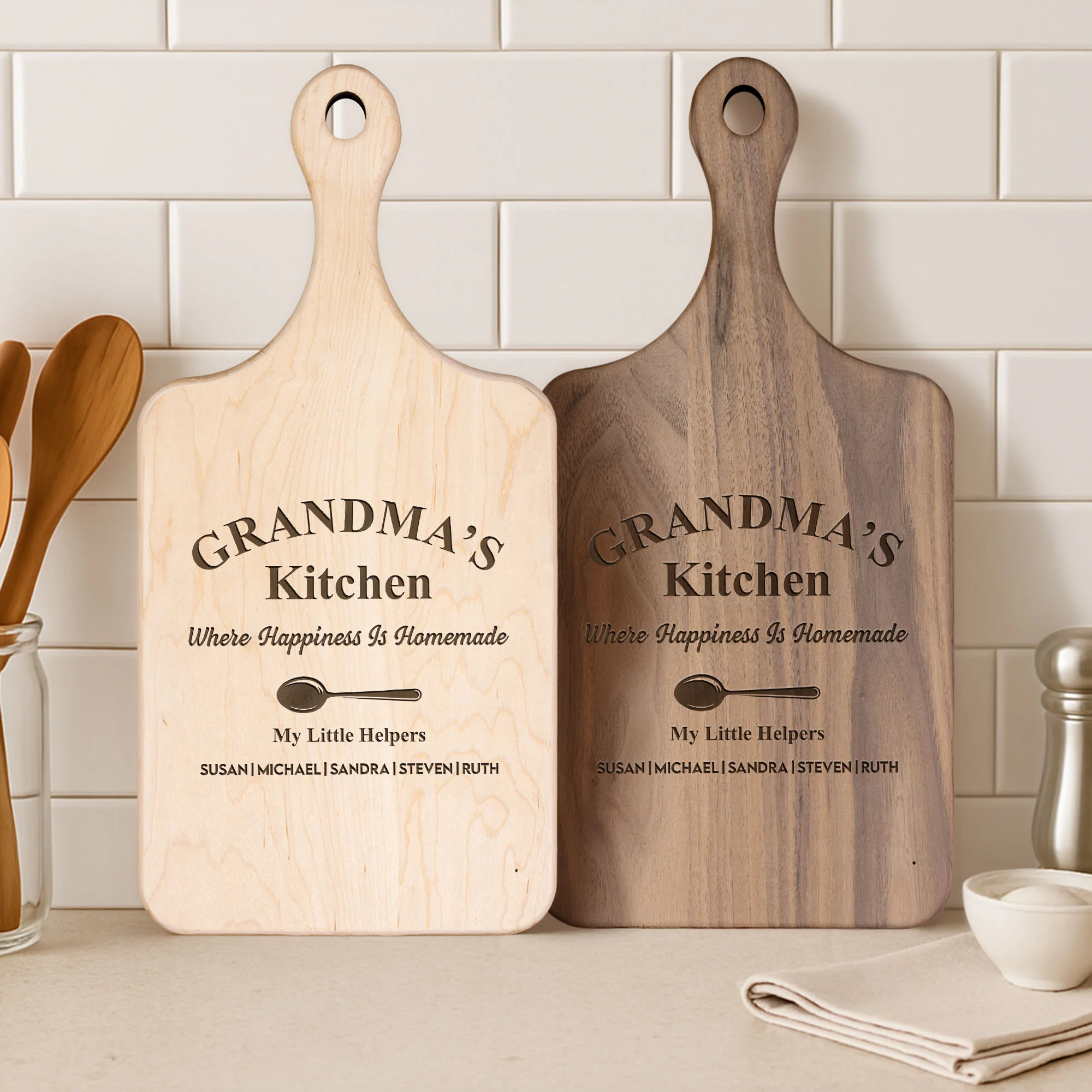 Nana's Kitchen Where Happiness Is Homemade - Personalized Paddle Cutting Board - Image 3