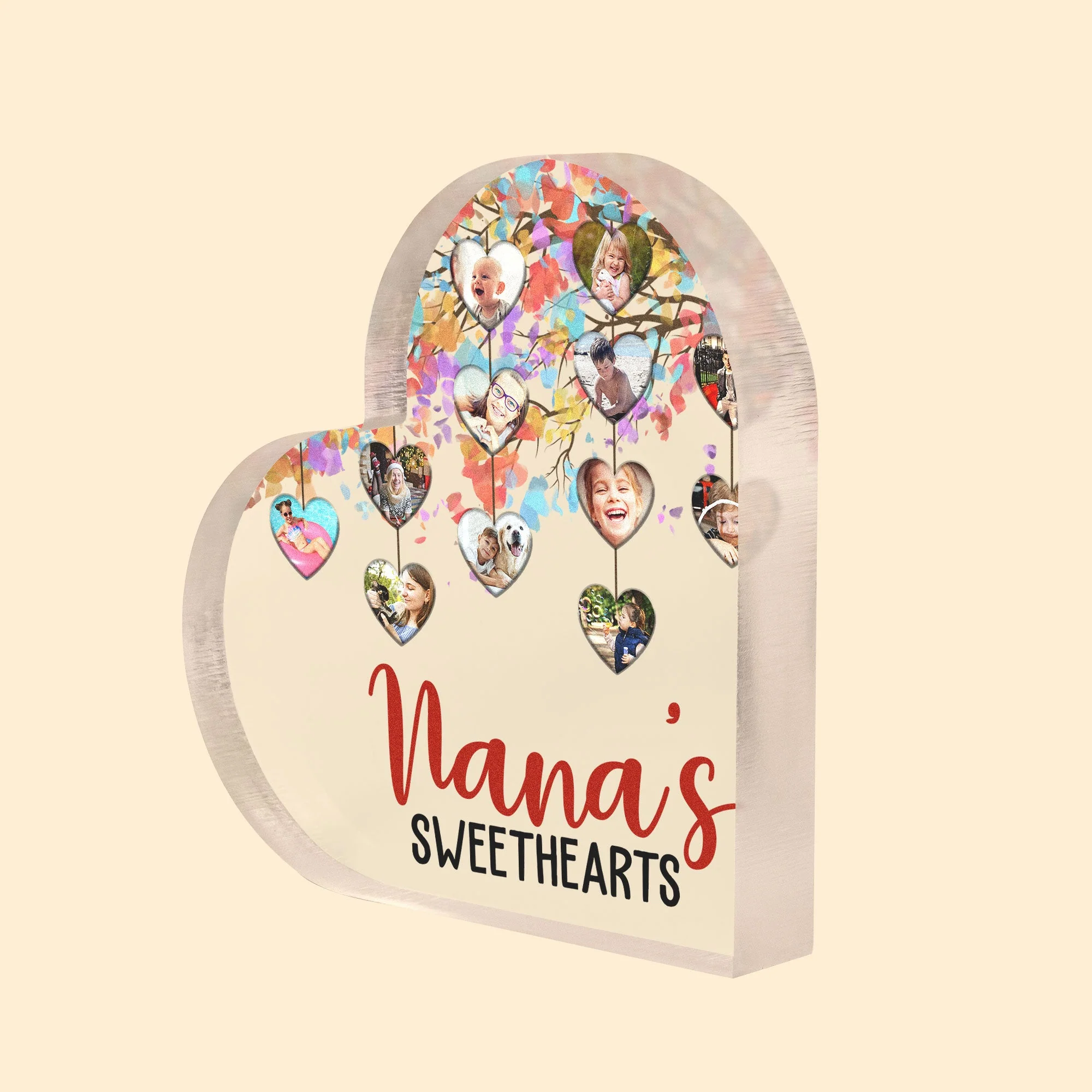 Nana's Sweethearts Photo Collage - Personalized Heart Shaped Acrylic Photo Plaque - Image 3