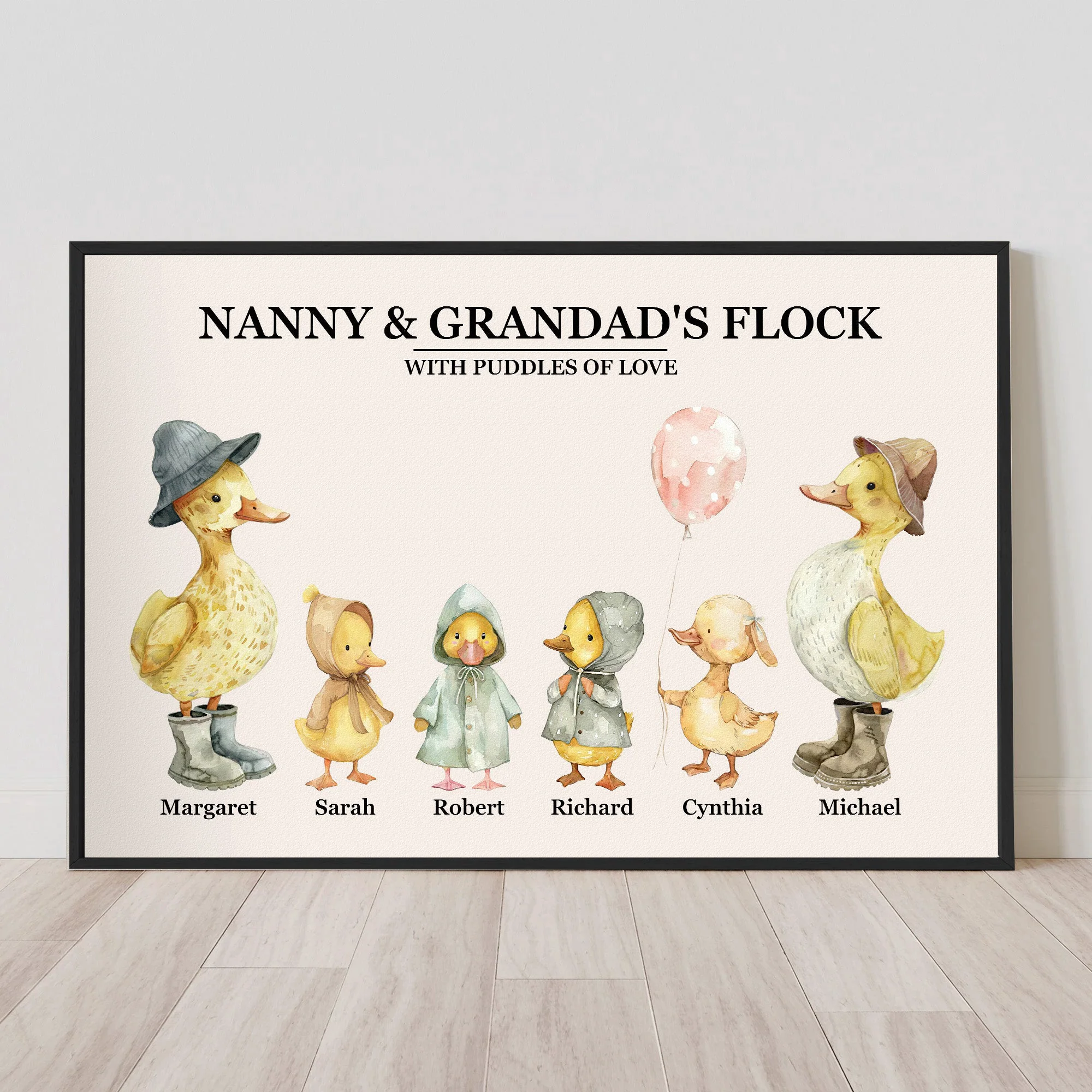 Nanny & Grandad's Flock With Puddles Of Love - Personalized Poster