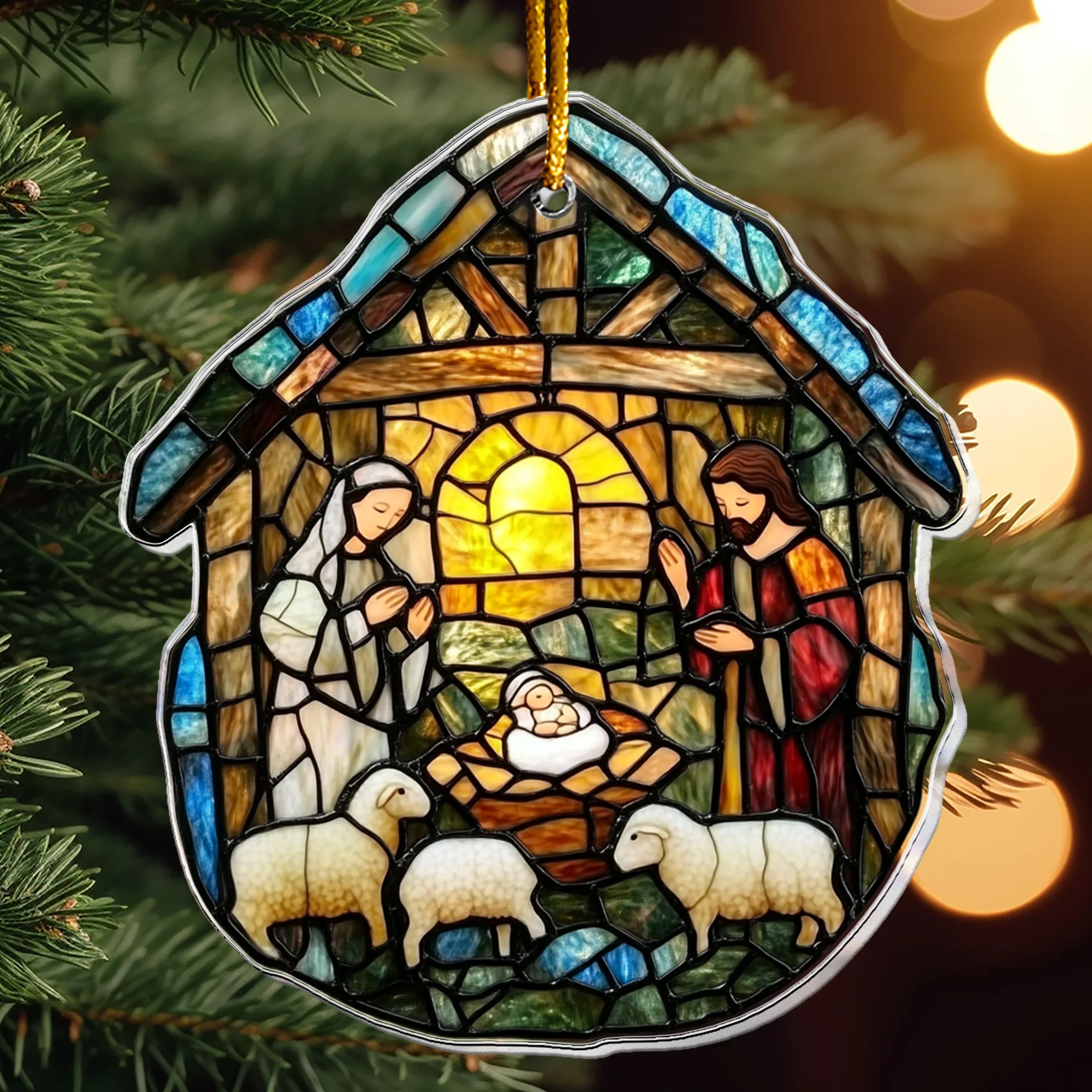 Nativity Scene Christmas Ornament Stained Glass Style - Personalized Acrylic Ornament - Image 4
