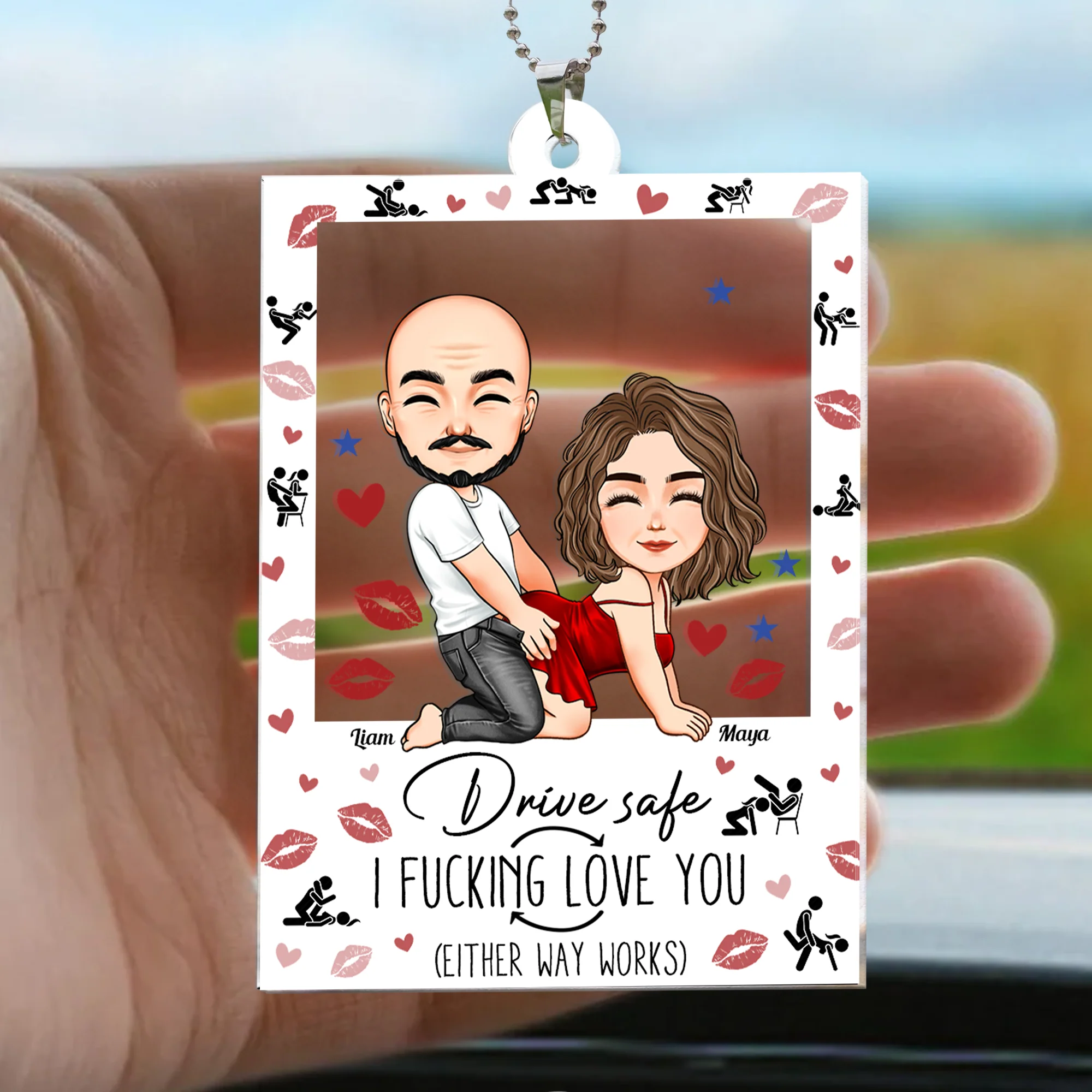 Naughty Couple Drive Safe I F*cking Love You - Personalized Rear View Mirror Accessory - Image 2