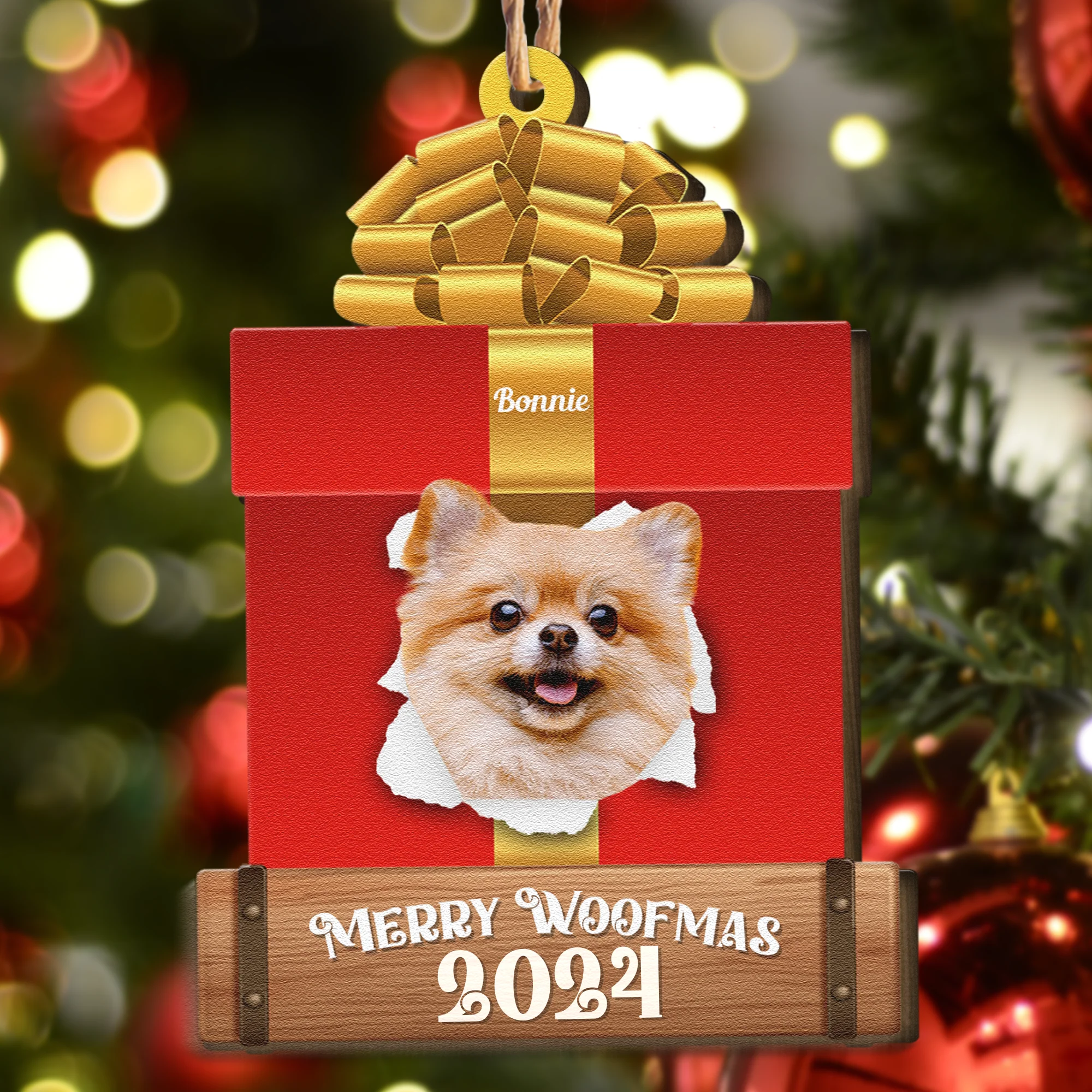 Naughty Dog Christmas Gifts - Personalized Wooden Photo Ornament - Image 2
