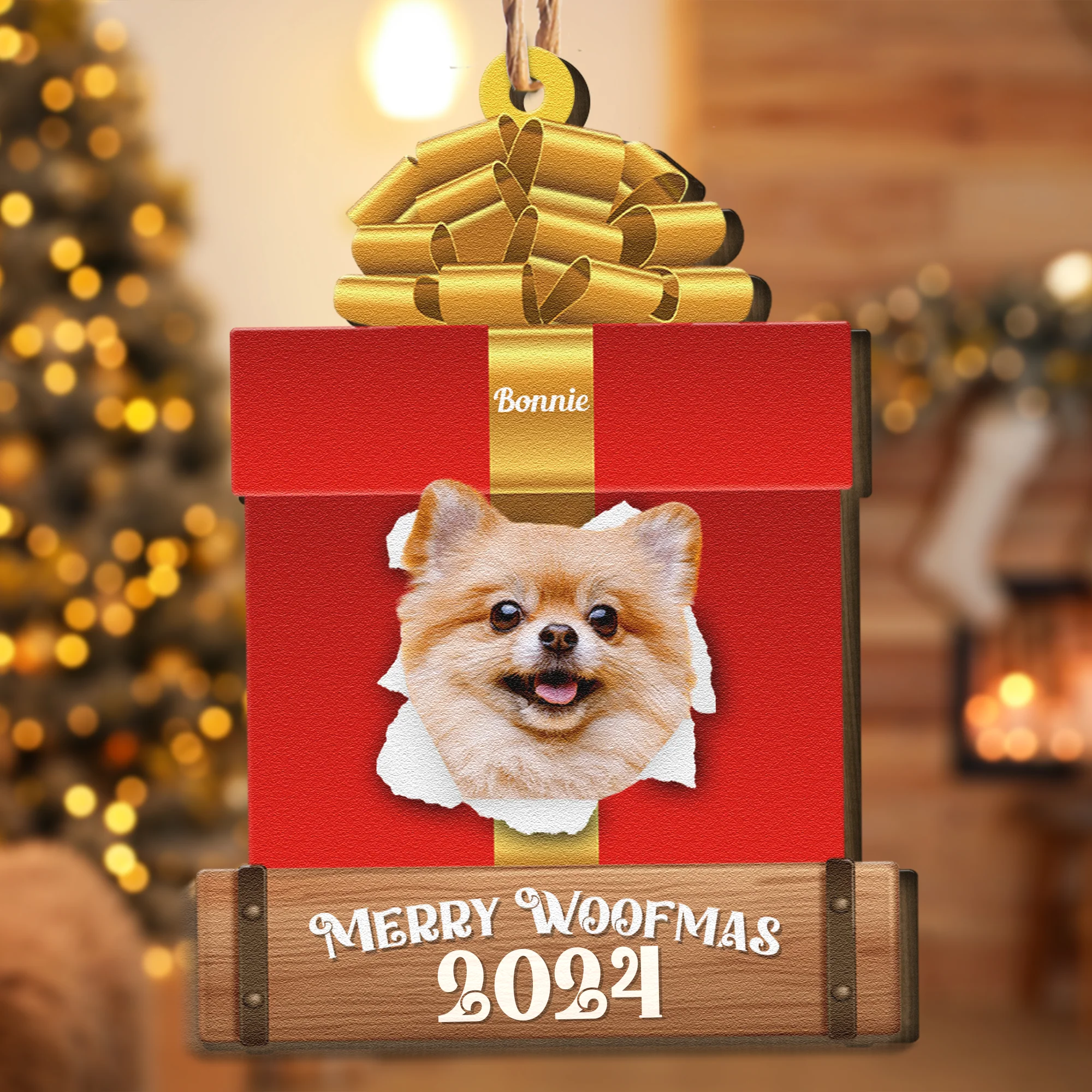Naughty Dog Christmas Gifts - Personalized Wooden Photo Ornament - Image 4