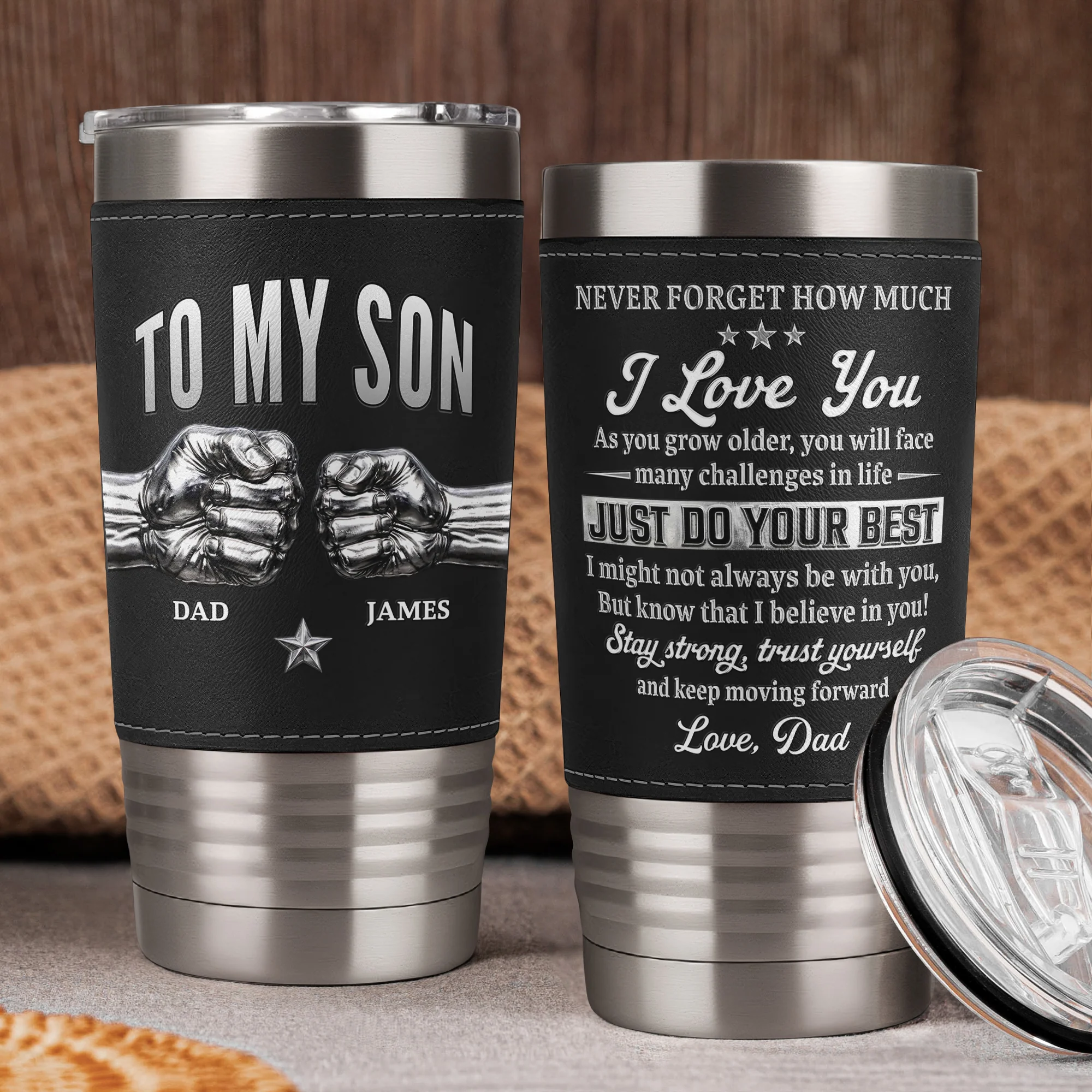 Never Forget How Much I Love You Fist Bump Gift For Son - Personalized 20oz Tumbler