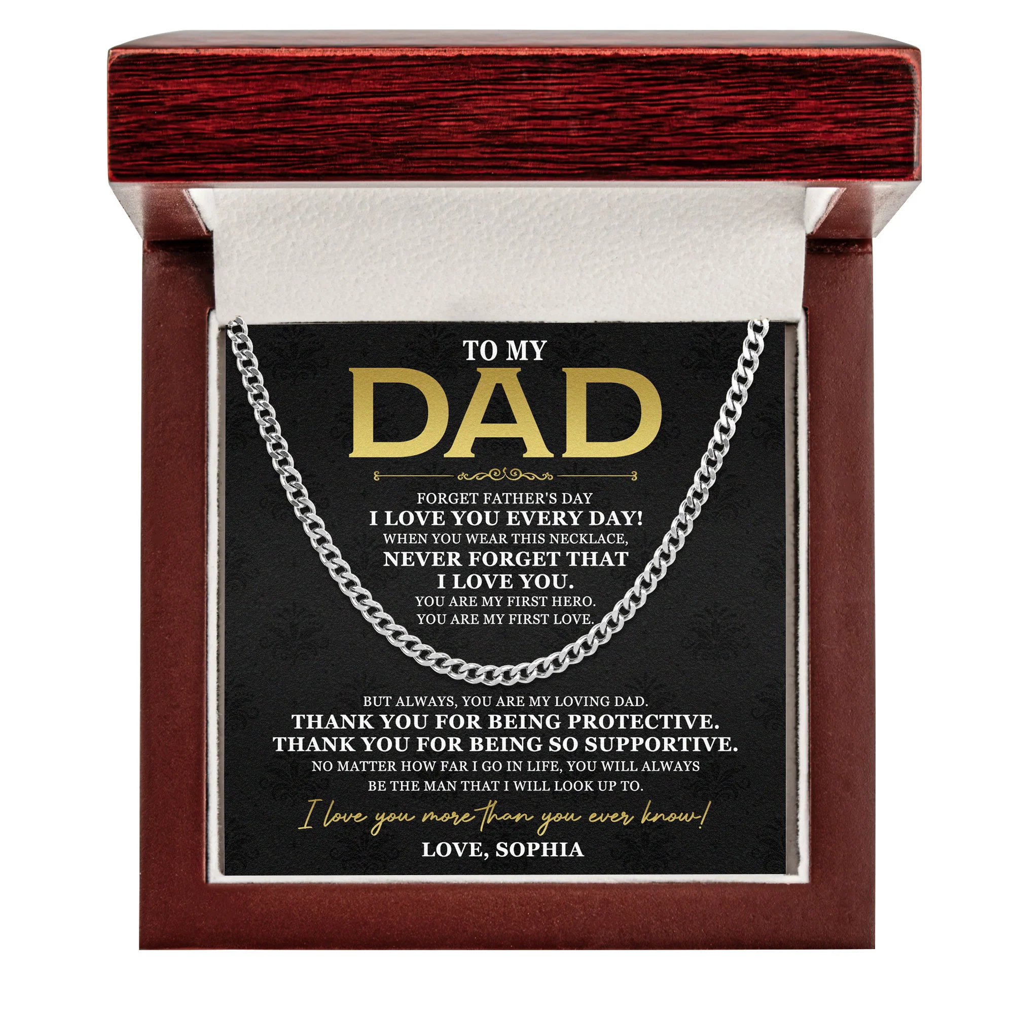 Never Forget That I Love You Dad - Personalized Men's Cuban Link Chain - Image 2
