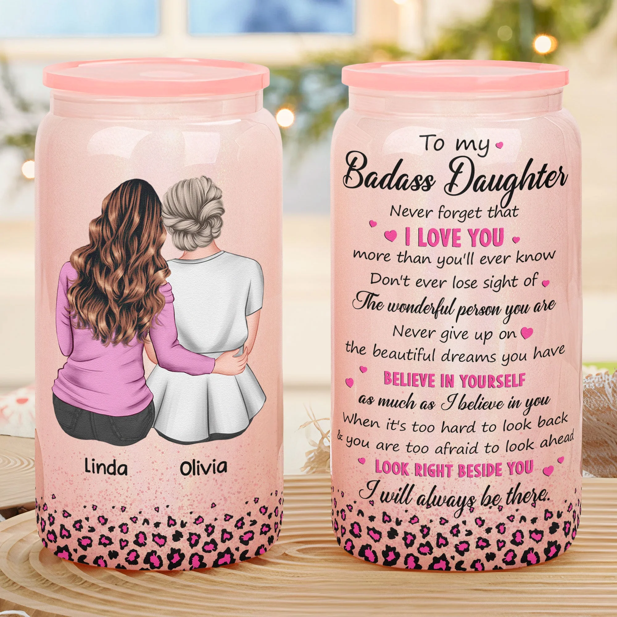Never Forget That I Love You Gifts For Daughter - Personalized Shimmer Glass Can - Image 2