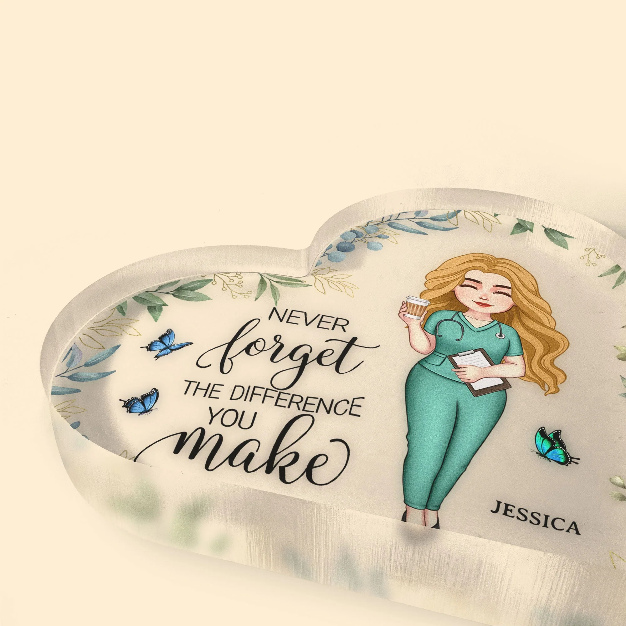 Never Forget The Difference You Make - Personalized Heart Shaped Acrylic Plaque - Image 3