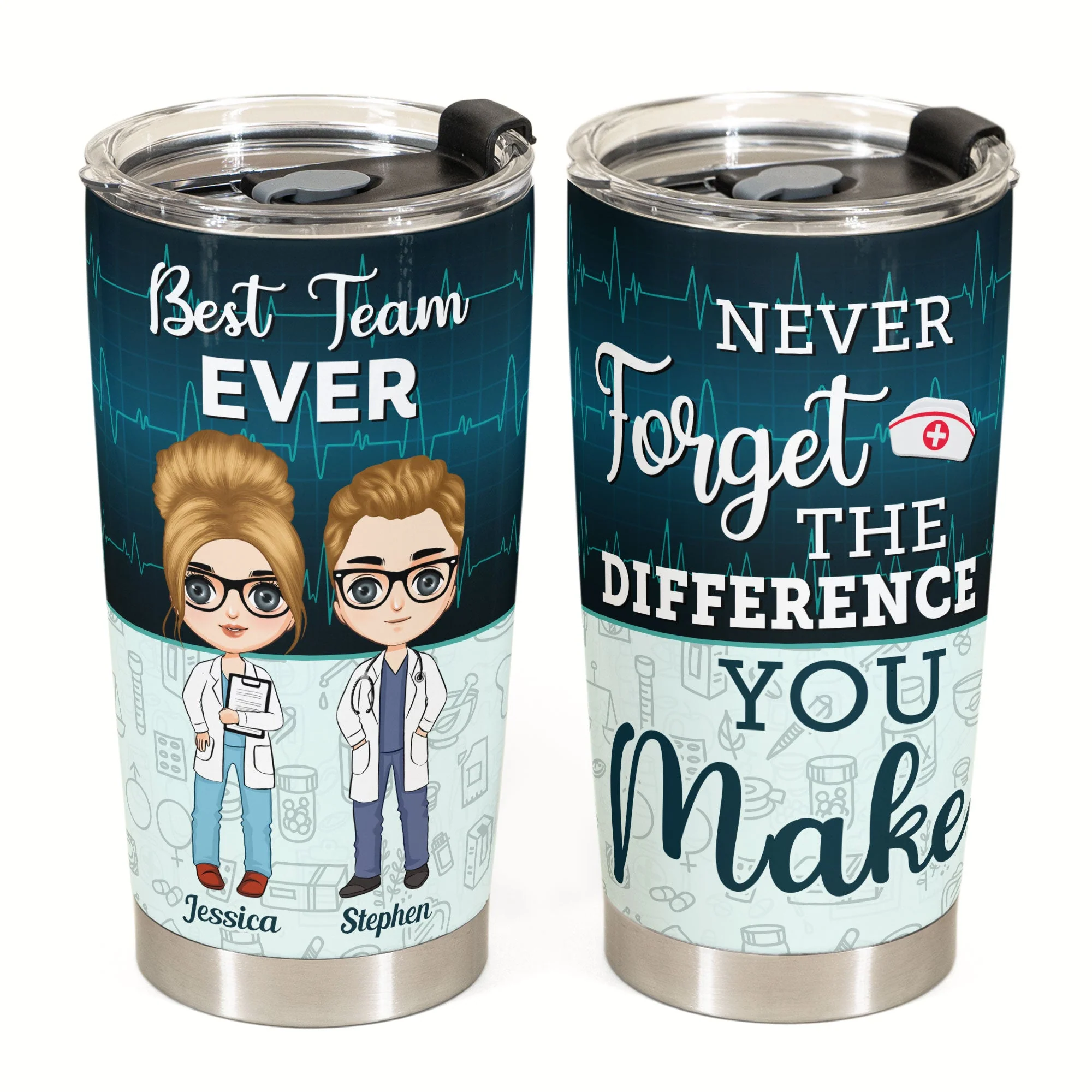 Never Forget The Difference You Make - Personalized Tumbler Cup - Birthday Gift For Friends, Colleagues, Nurses, Doctors - Image 2