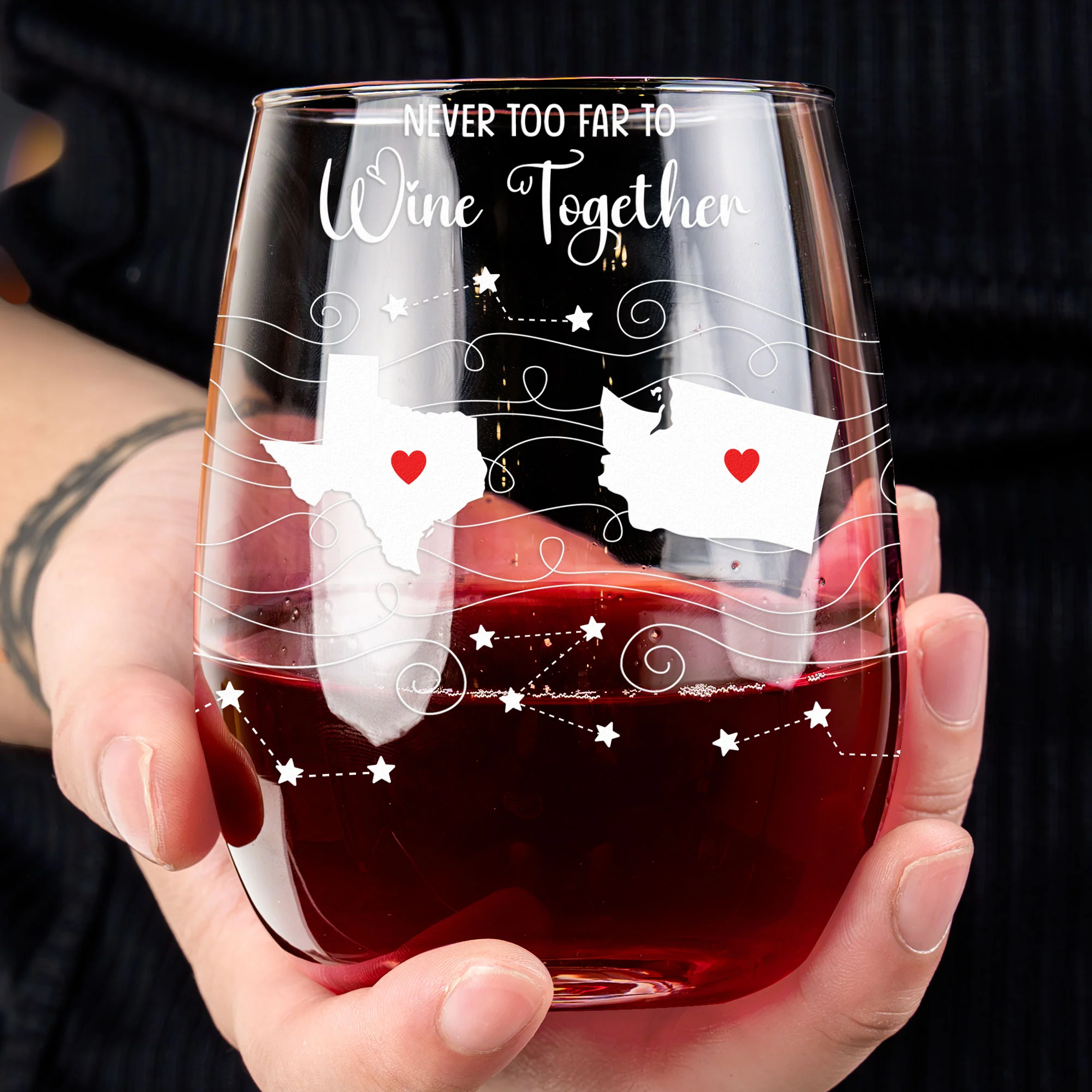 Never Too Far To Drink Together Custom State To State - Personalized Whiskey Glass And Wine Glass Set - Image 3