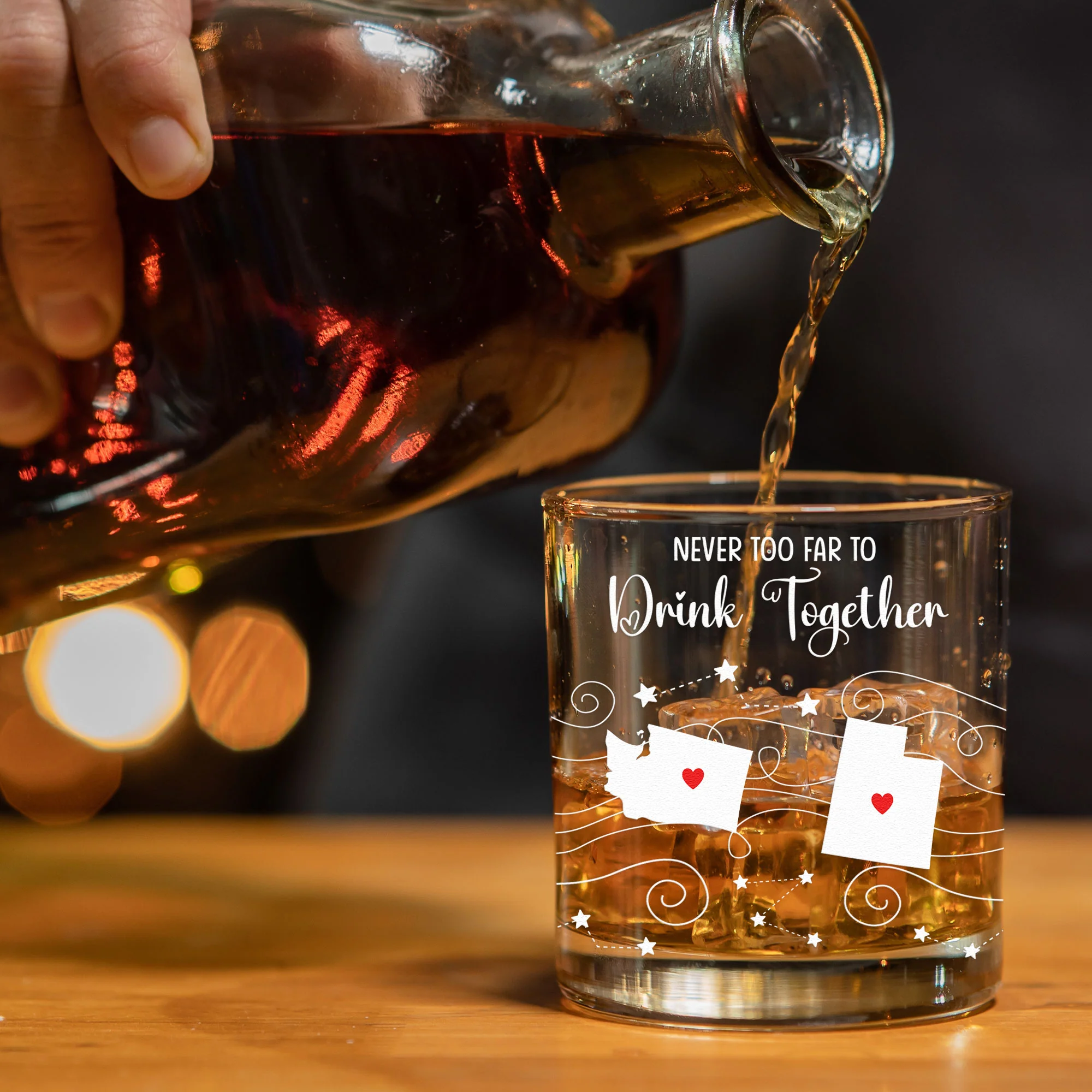 Never Too Far To Drink Together Custom State To State - Personalized Whiskey Glass And Wine Glass Set - Image 4