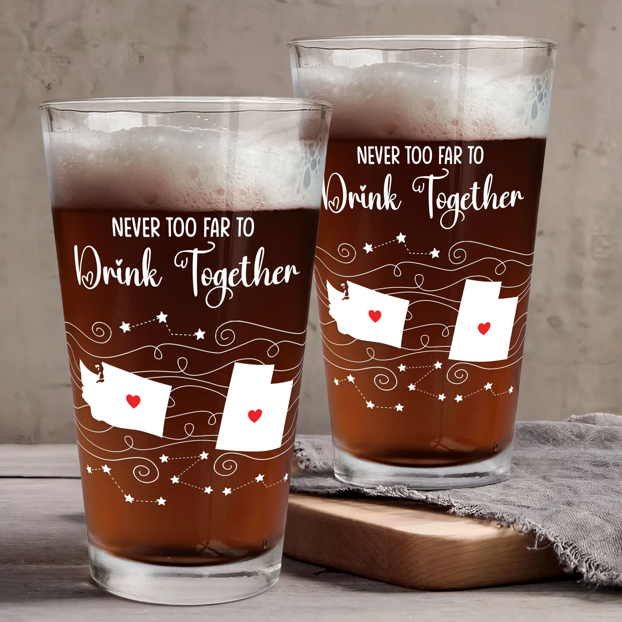 Never Too Far To Drink Together - Long Distance Gifts - Custom States - Personalized Beer Glass - Image 5