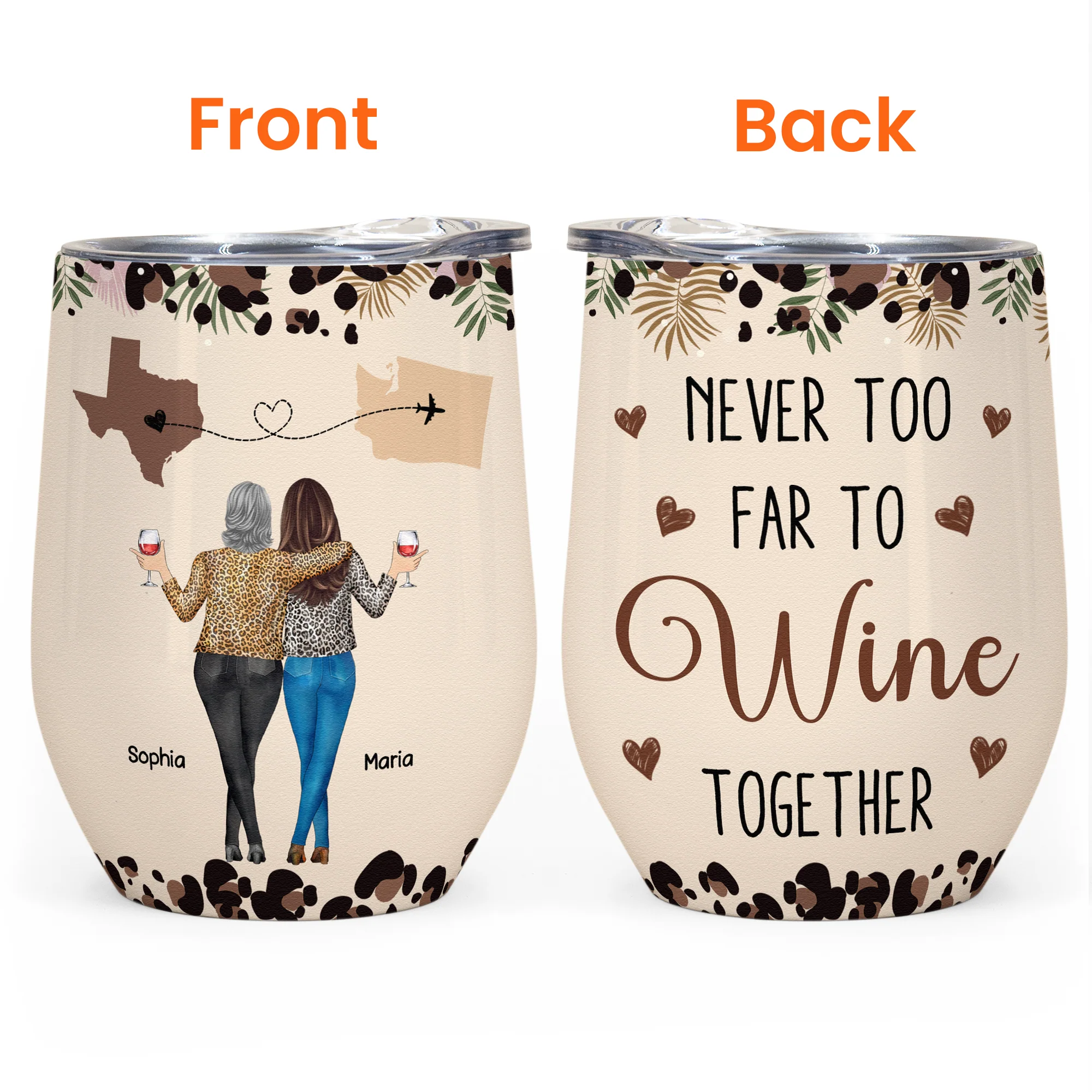 Never Too Far To Wine Together - Long Distance Gifts For Friends, Couples - Personalized Wine Tumbler - Image 5