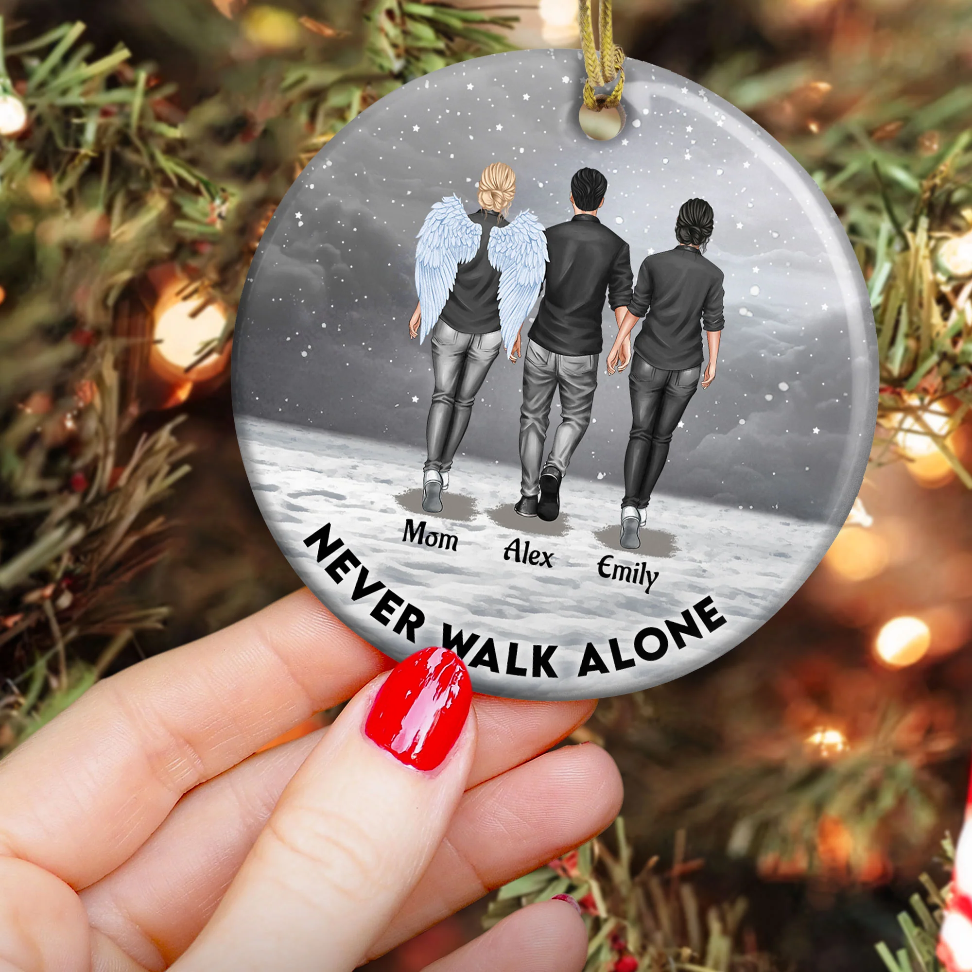 Never Walk Alone - Memorial Gift For Loss Of Family - Personalized Ceramic Ornament - Image 3