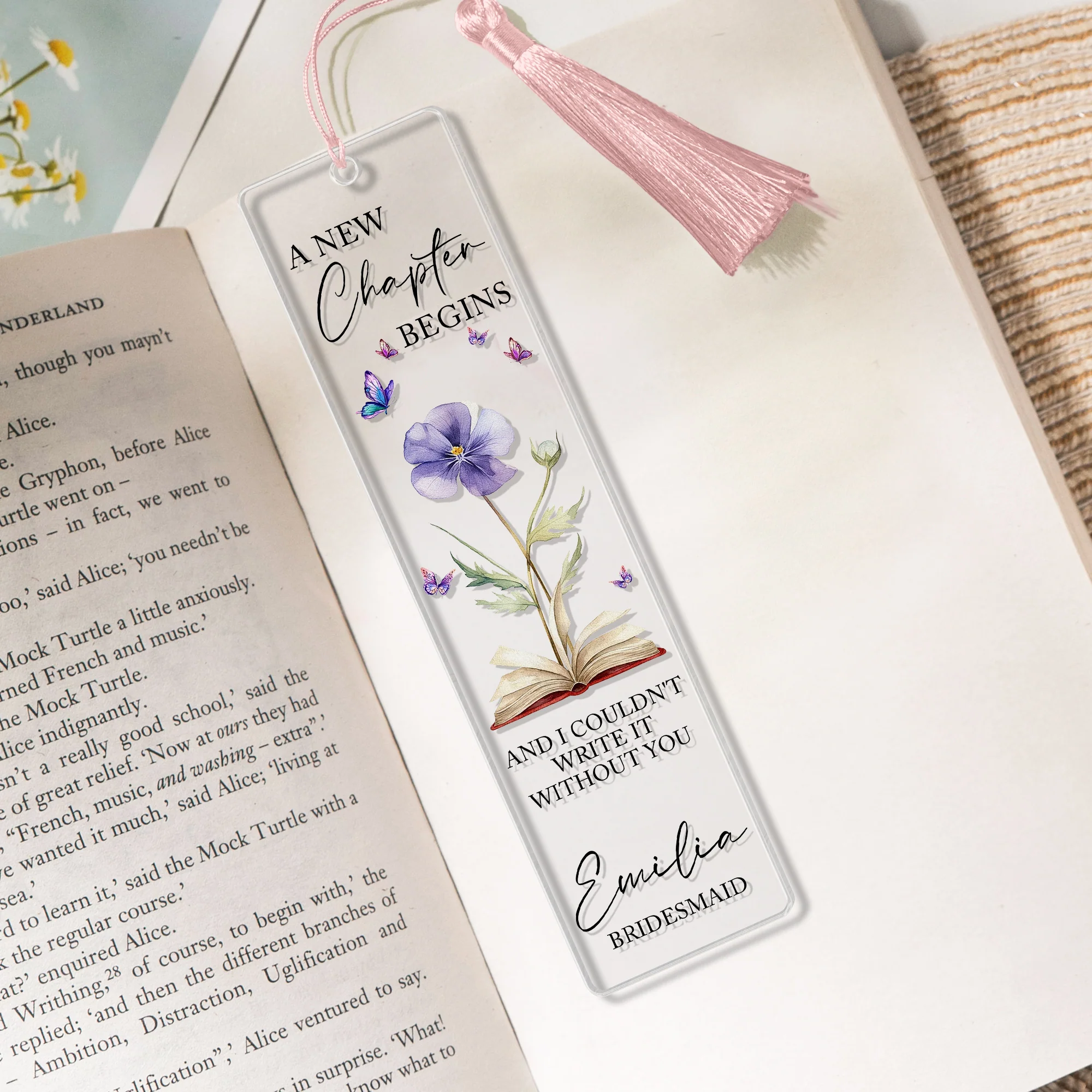 New Chapter Begins Custom Birth Flower & Name Wedding Gift For Bridesmaid - Personalized Bookmark - Image 2