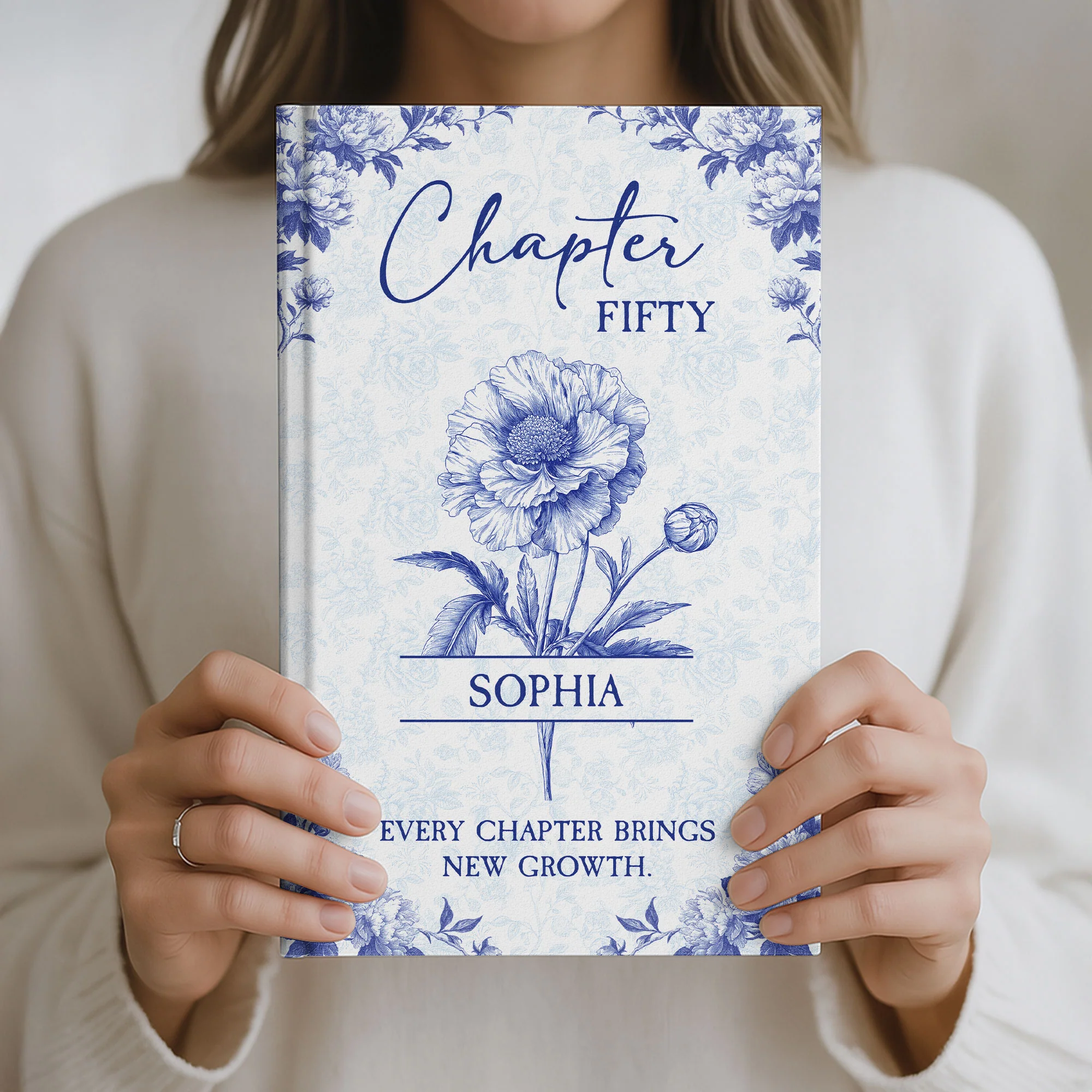 New Chapter New Growth Birth Flower Toile De Jouy - Personalized Hardcover Journal - Image 2