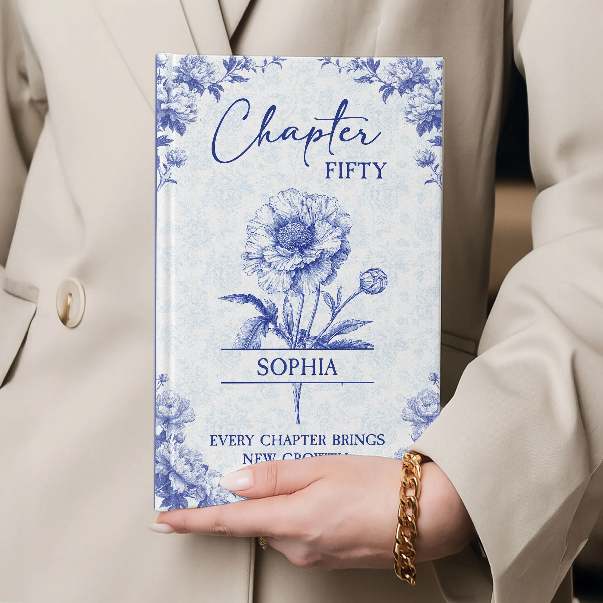 New Chapter New Growth Birth Flower Toile De Jouy - Personalized Hardcover Journal - Image 6