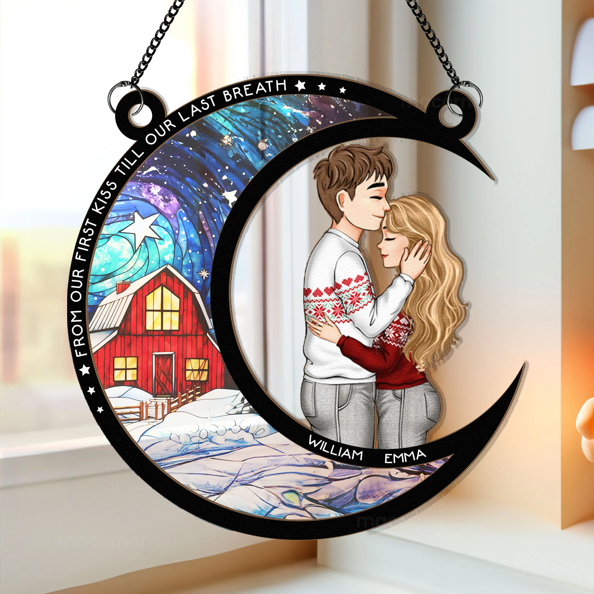 New From Our First Kiss Christmas - Personalized Window Hanging Suncatcher Ornament - Image 5