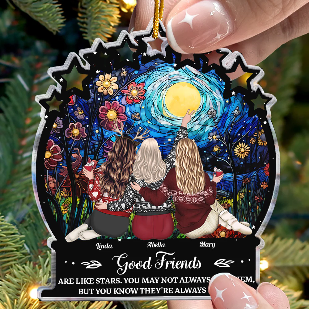 New Good Friends Are Like Stars - Personalized Acrylic Ornament - Image 2