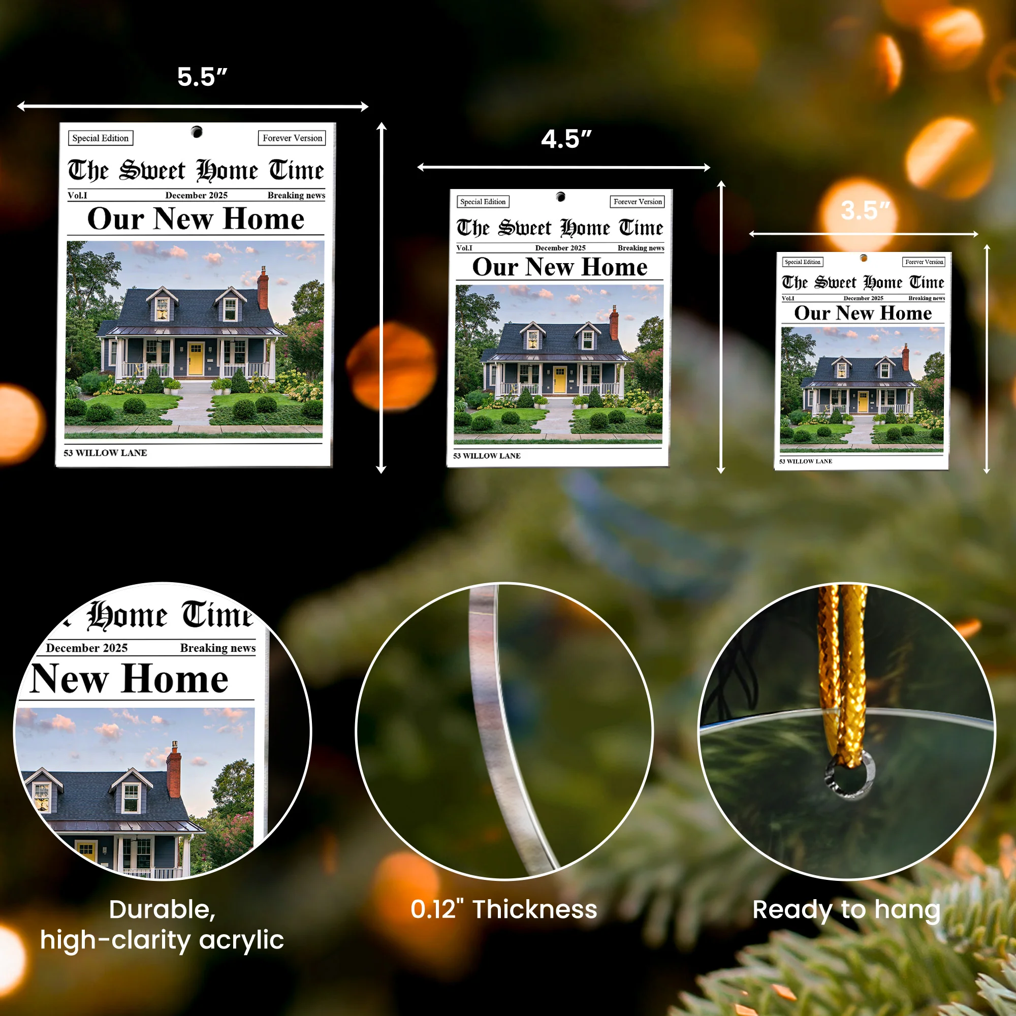 New Home Housewarming Gift For Couples News - Personalized Acrylic Photo Ornament - Image 6