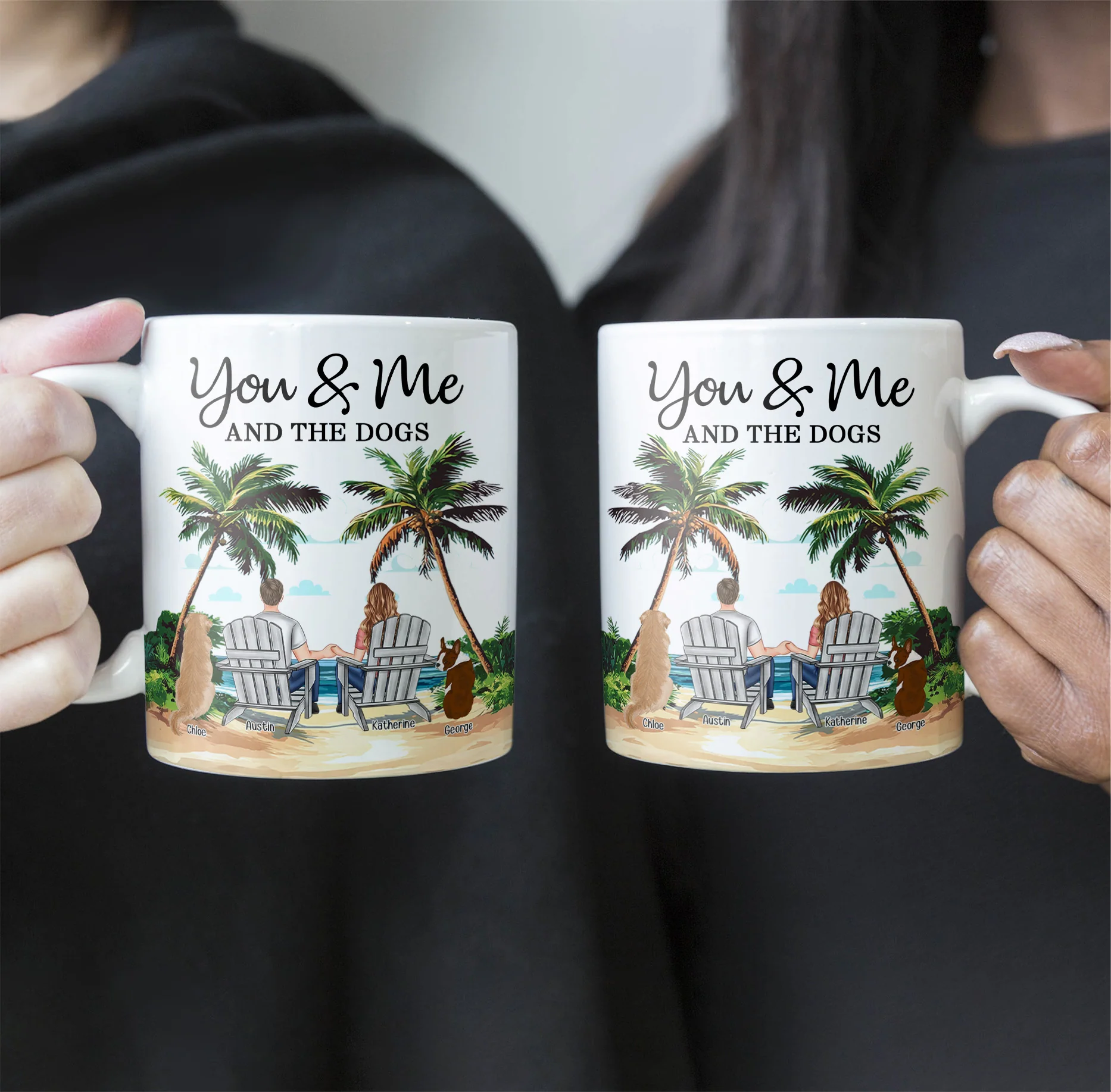New Version Beach Scene You & Me And The Dogs - Personalized Mug - Image 2