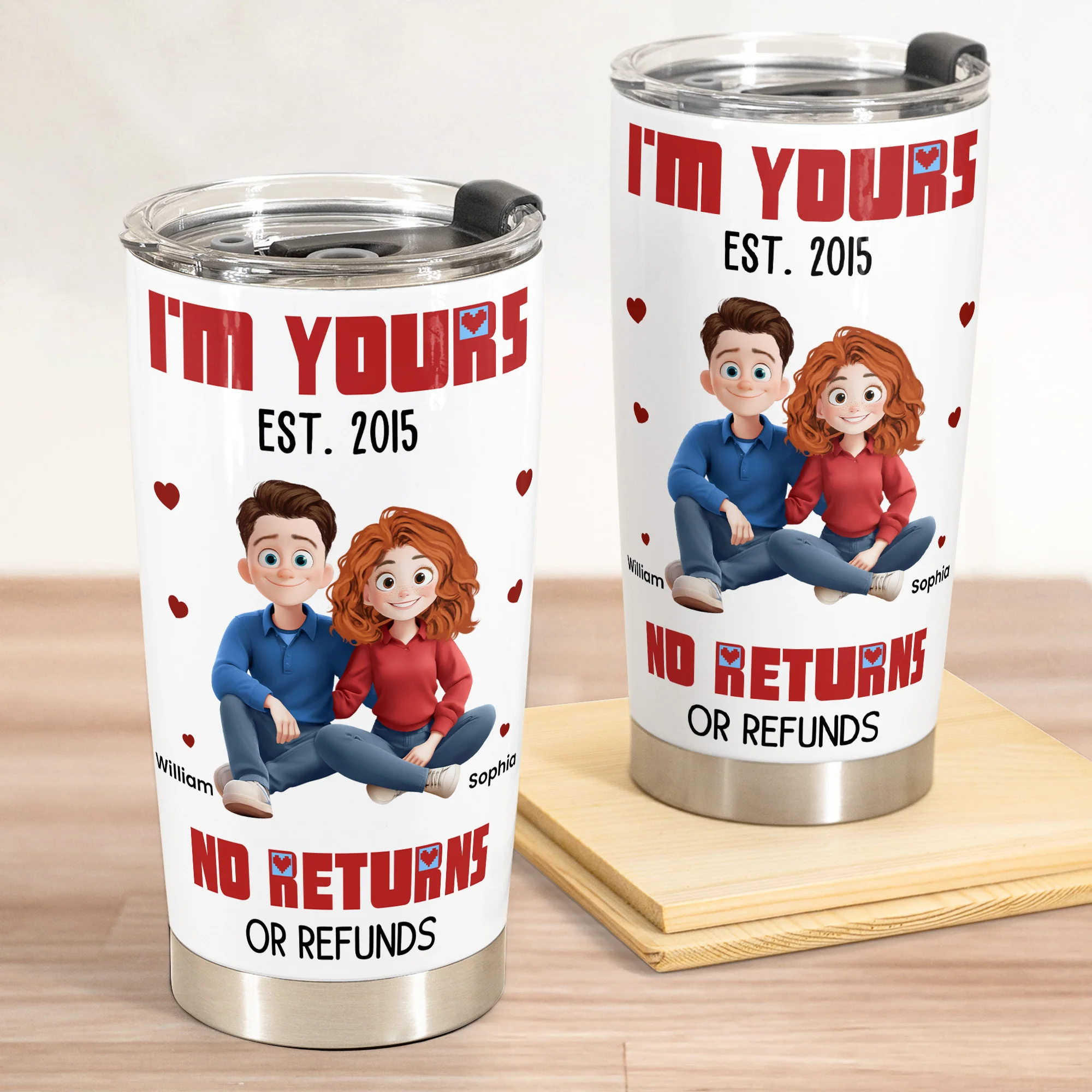 New Version Cartoon Couple I'm Yours No Returns Or Refunds - Personalized Tumbler Cup - Image 3
